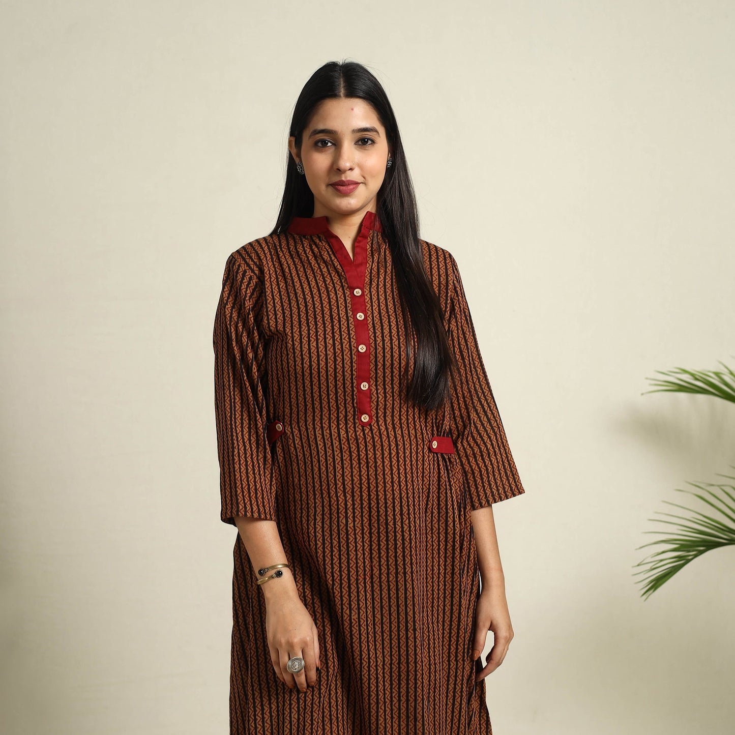 Brown Block Print Mul Cotton Bagh Dress