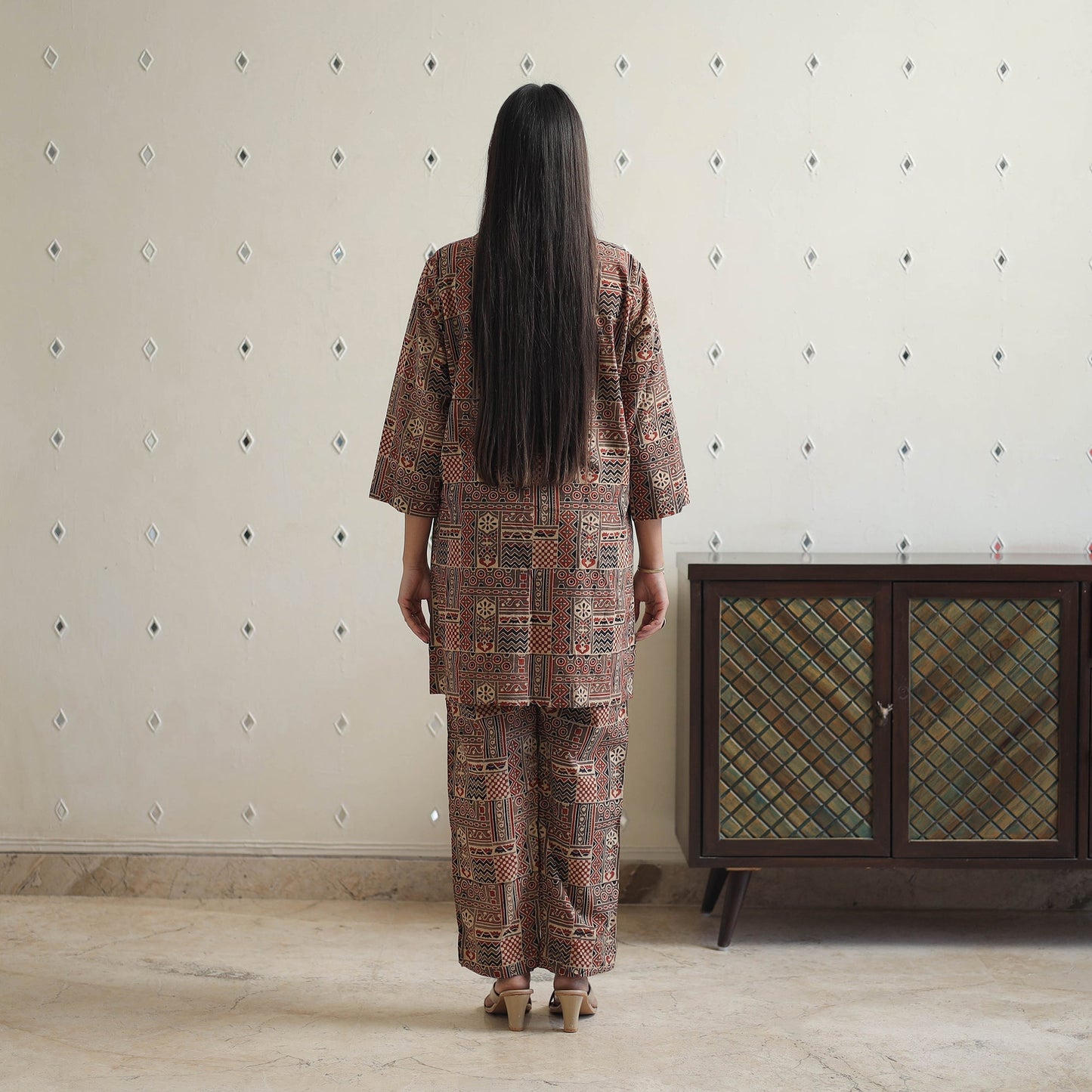 Brown Block Printed Cotton Ajrakh Co-ord Set