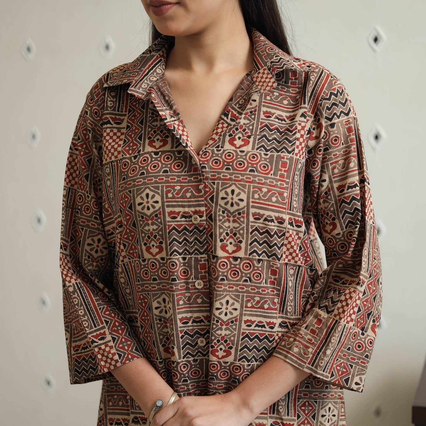 Brown Block Printed Cotton Ajrakh Co-ord Set