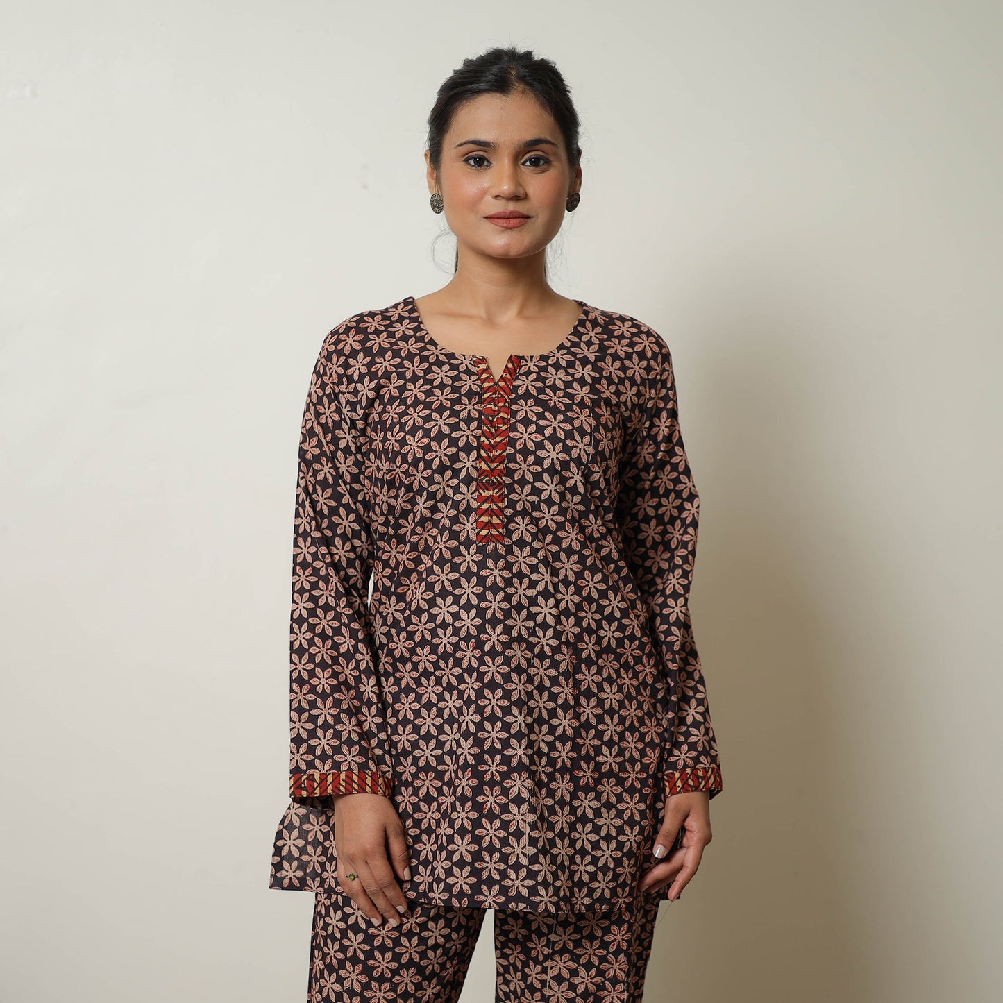 Brown Block Print Cotton Bagru Co-Ord Set