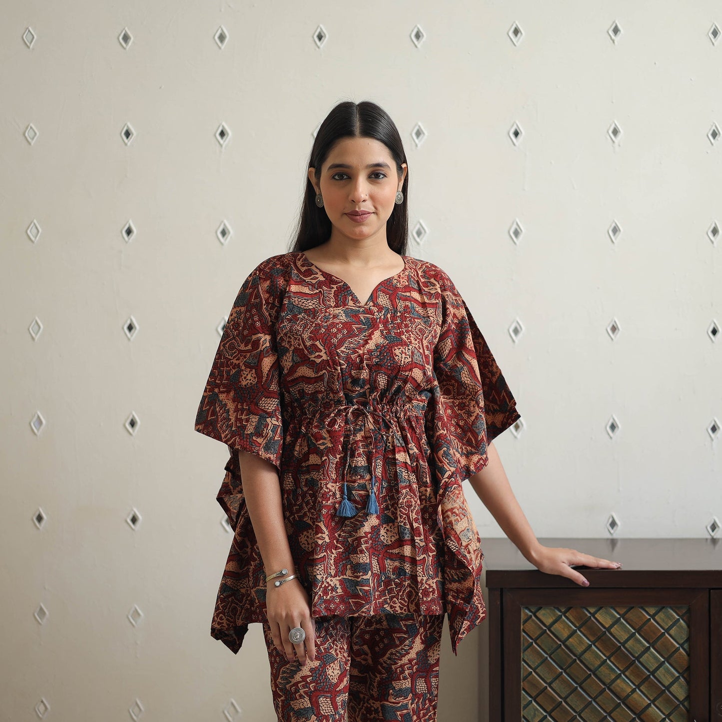 Brown Block Printed Cotton Kaftan Ajrakh Co-ord Set