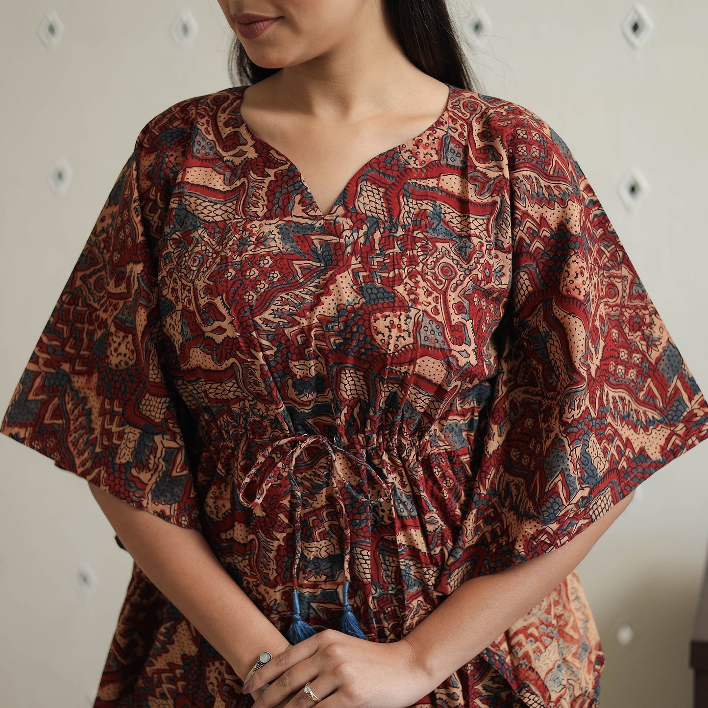 Brown Block Printed Cotton Kaftan Ajrakh Co-ord Set