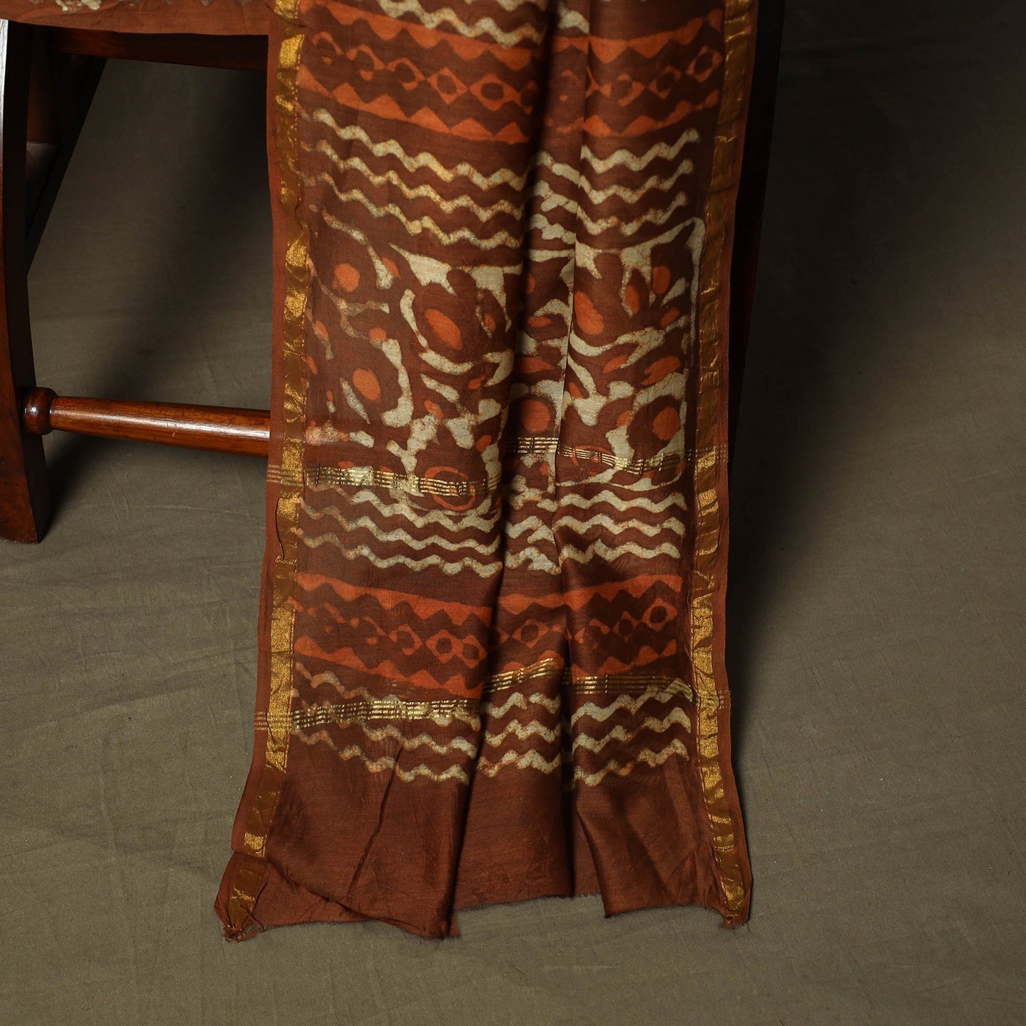 Chanderi silk hand block bagru print 3pc unstitched dress