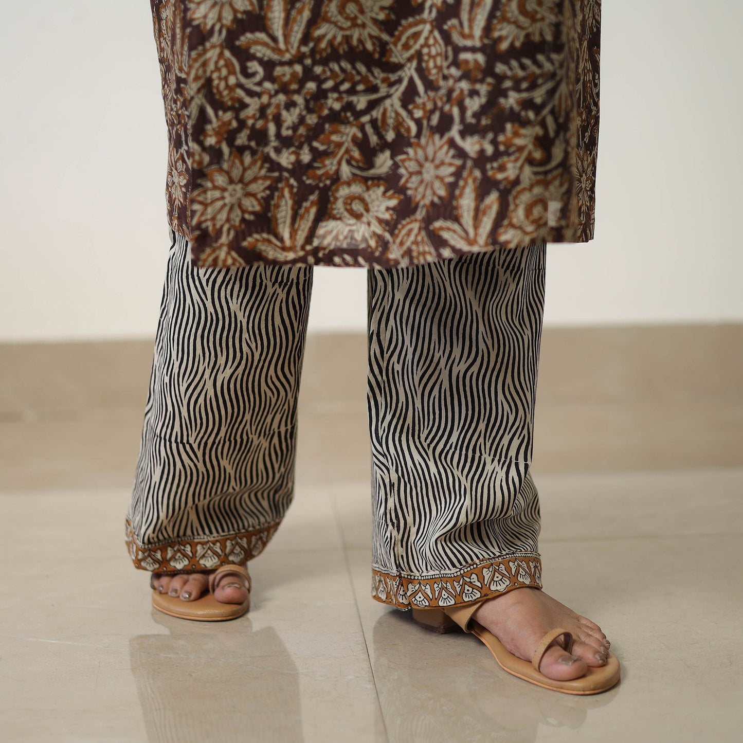 Brown Chanderi Silk Hand Block Bagru Print Kurta Set