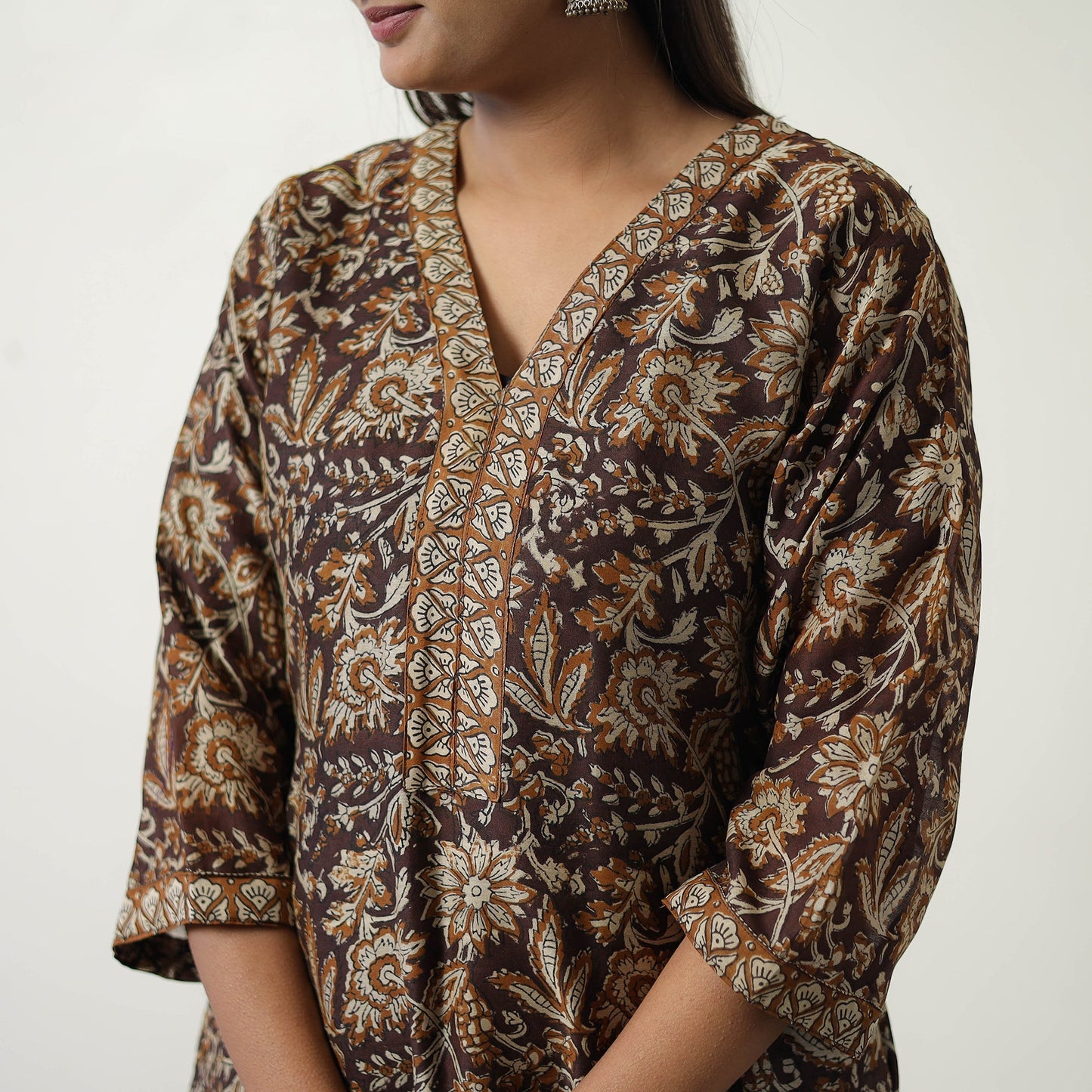 Brown Chanderi Silk Hand Block Bagru Print Kurta Set