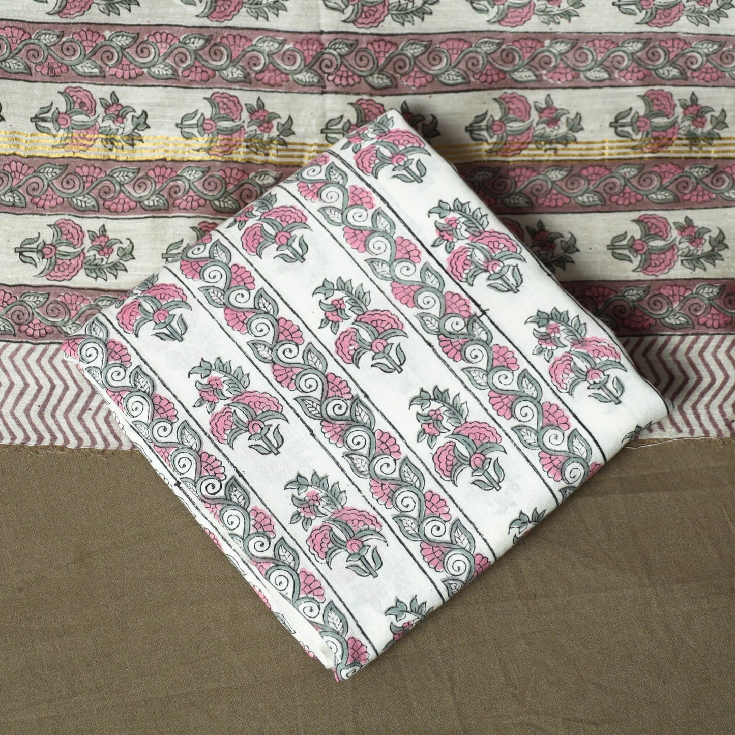 Chanderi silk hand block sanganeri print 3pc unstitched