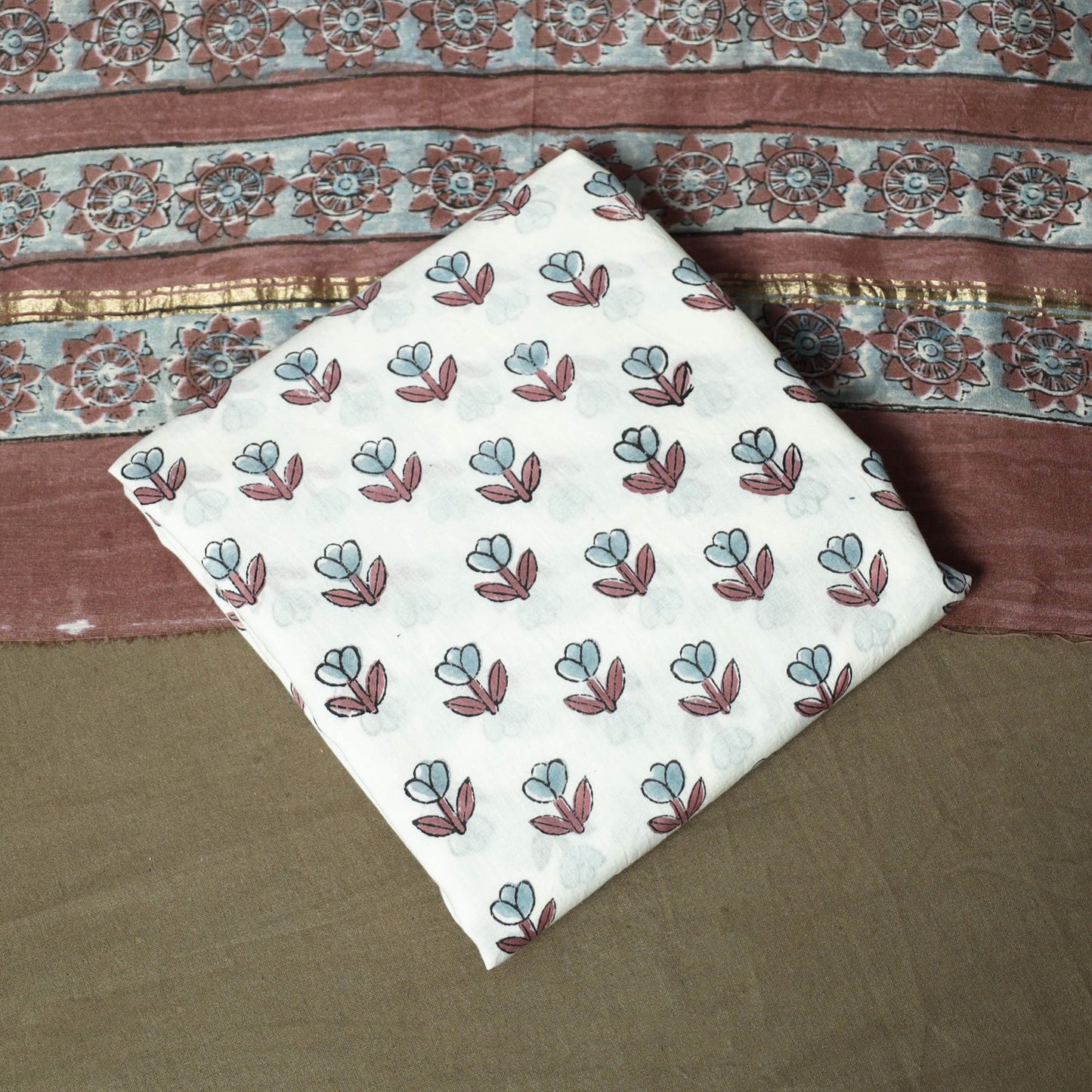 Chanderi silk hand block sanganeri print 3pc unstitched