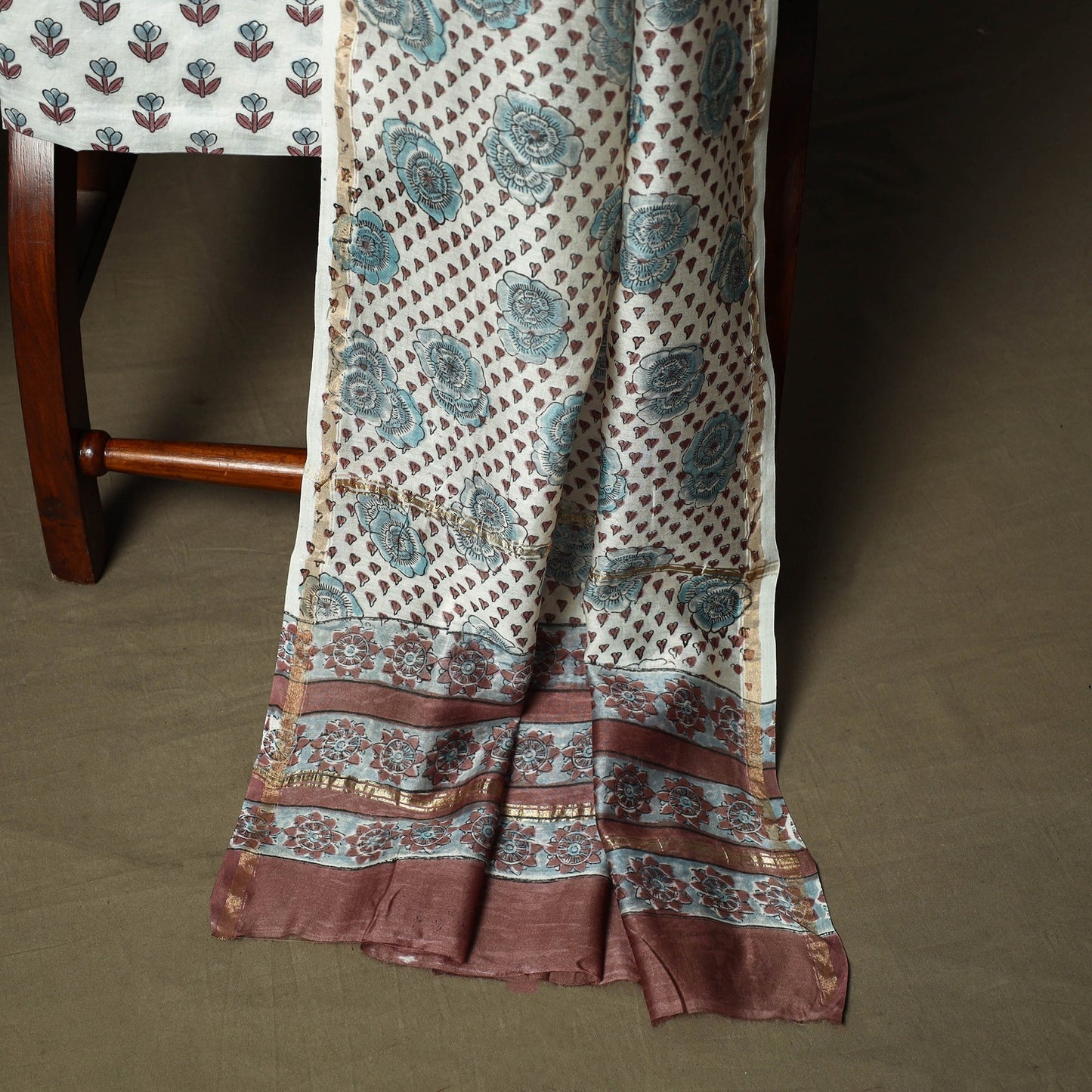 Chanderi silk hand block sanganeri print 3pc unstitched