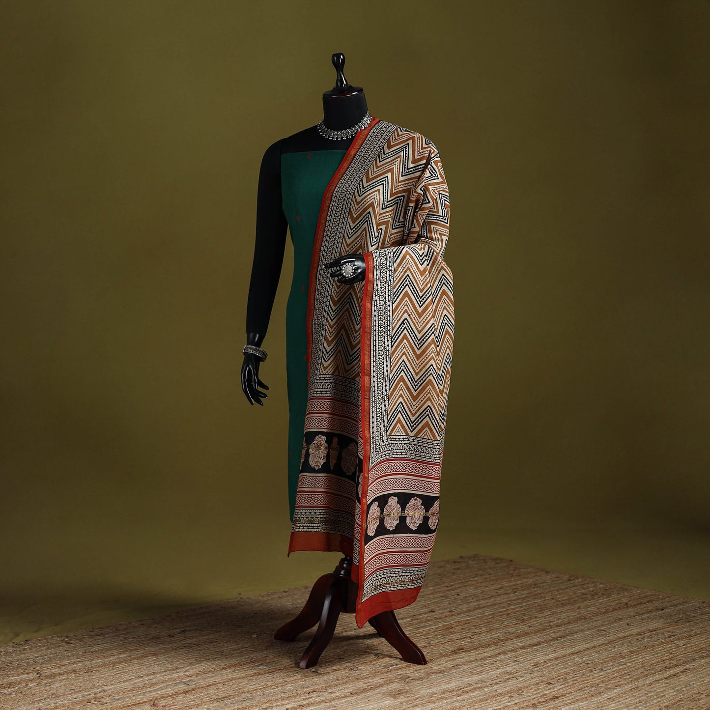 Brown - chanderi silk hand natural dyed bagru dupatta 15