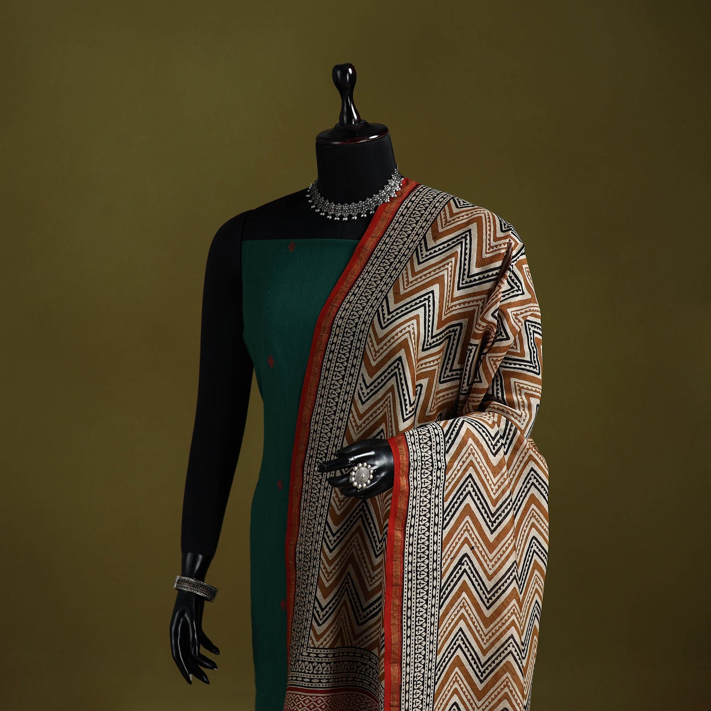 Brown - chanderi silk hand natural dyed bagru dupatta 15