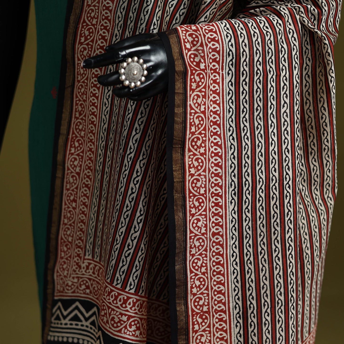 Brown - chanderi silk hand natural dyed bagru dupatta 18