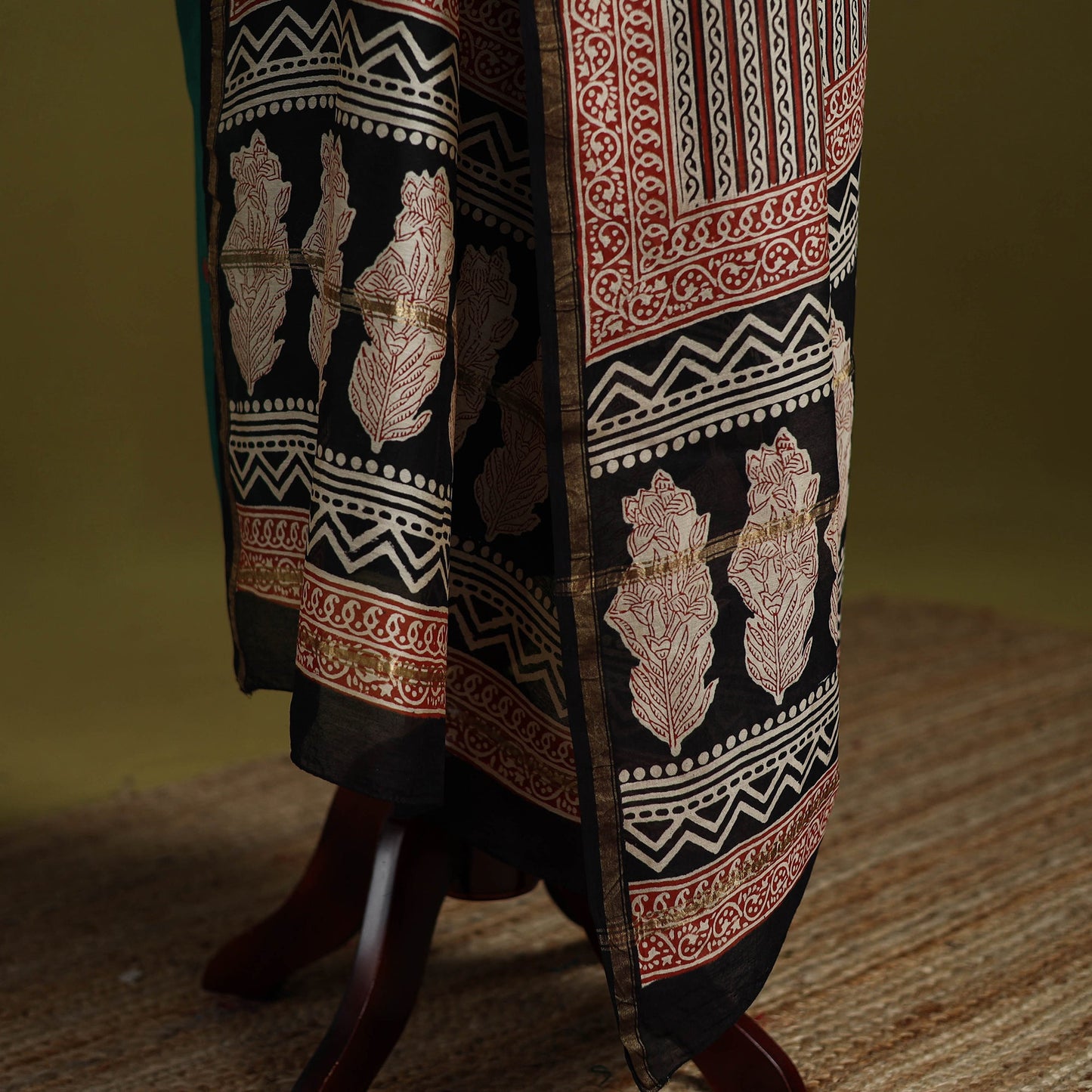 Brown - chanderi silk hand natural dyed bagru dupatta 18