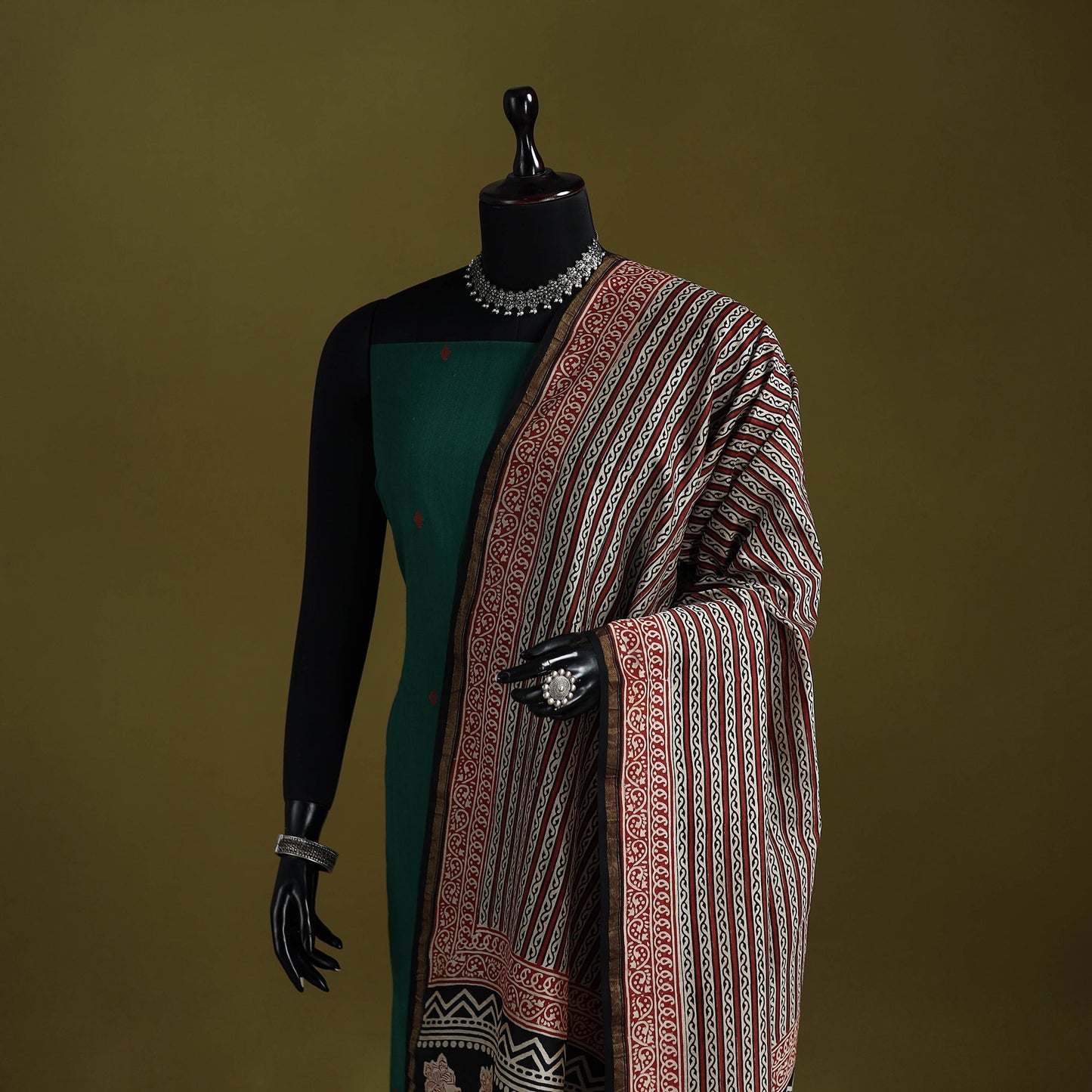 Brown - chanderi silk hand natural dyed bagru dupatta 18