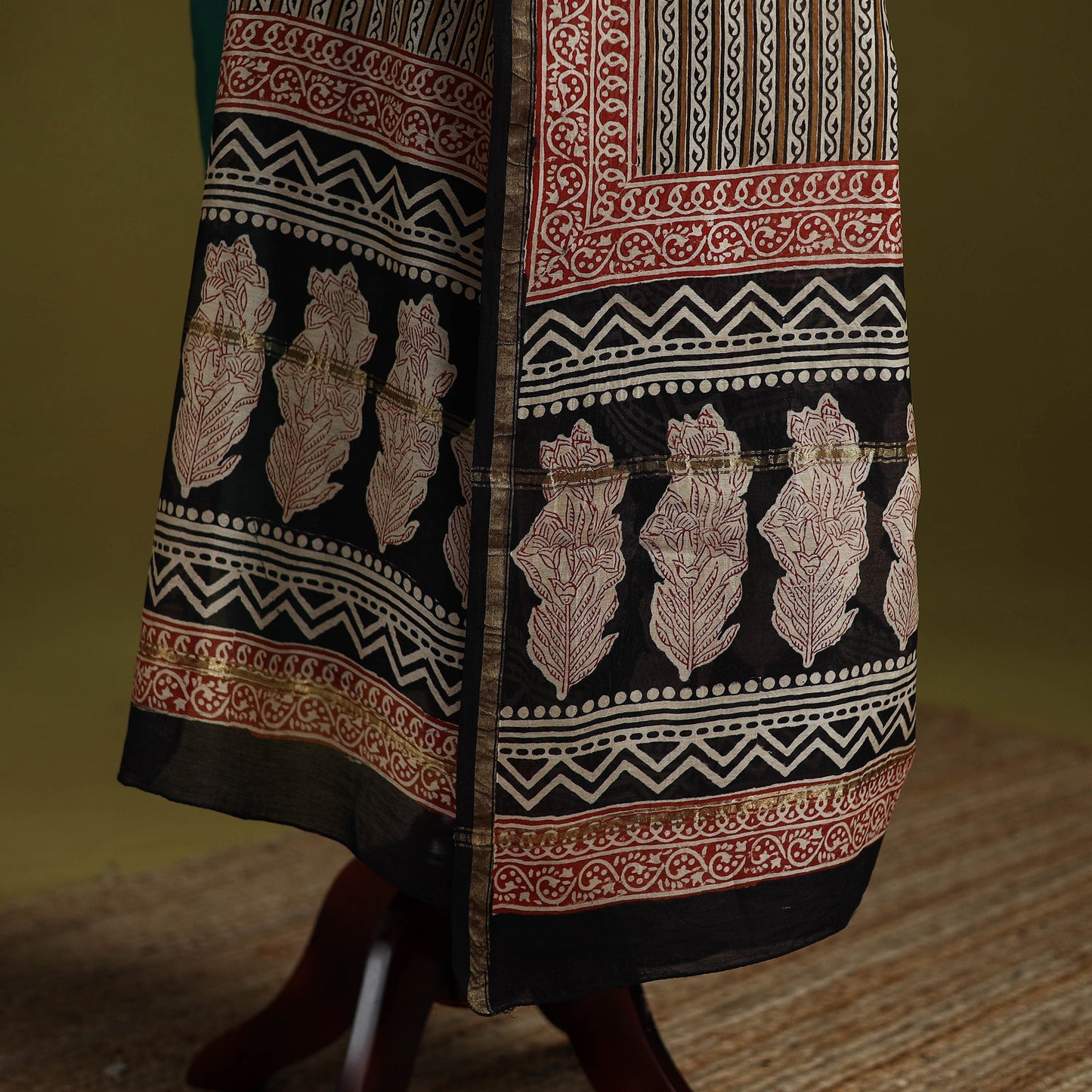 Brown - chanderi silk hand natural dyed bagru dupatta 19