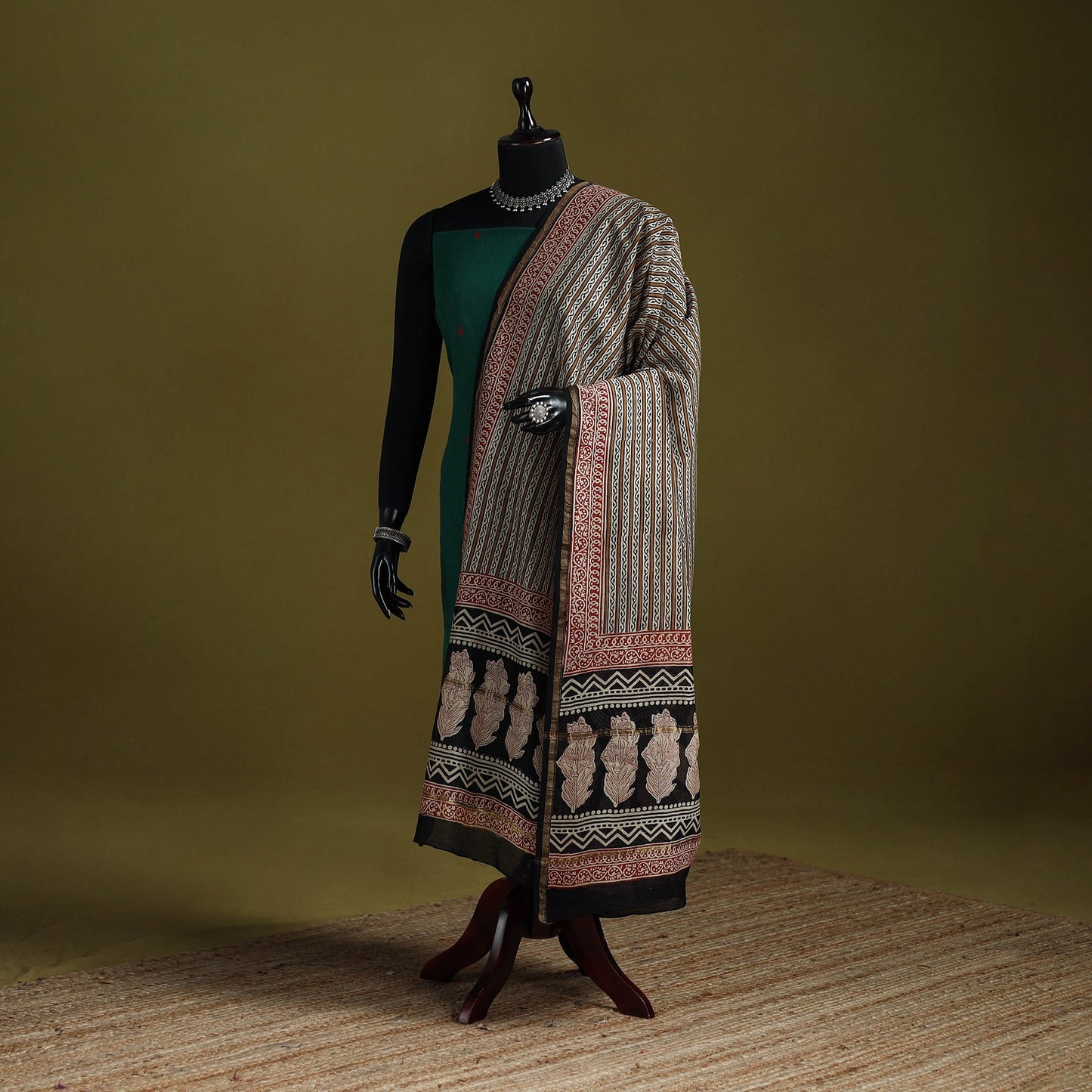 Brown - chanderi silk hand natural dyed bagru dupatta 19