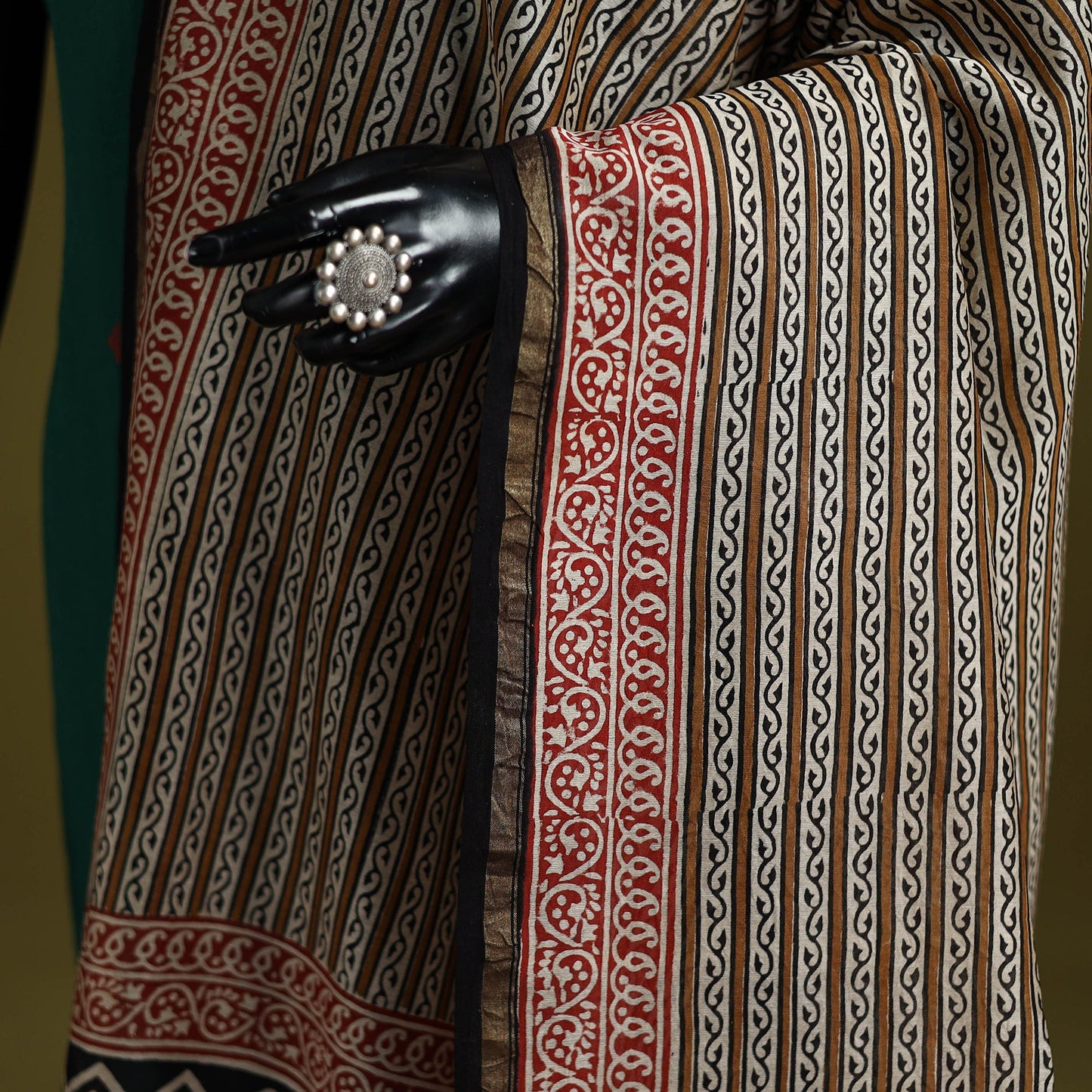 Brown - chanderi silk hand natural dyed bagru dupatta 19