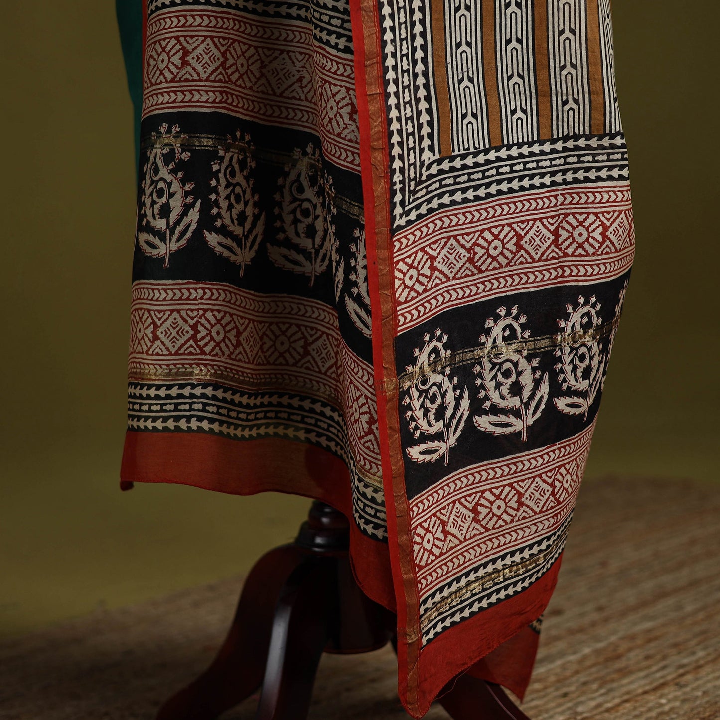 Brown - chanderi silk hand natural dyed bagru dupatta 22