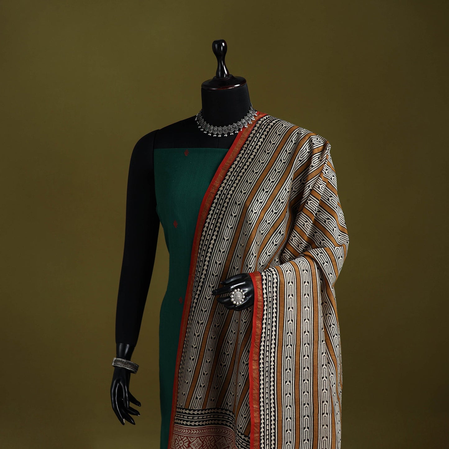 Brown - chanderi silk hand natural dyed bagru dupatta 22