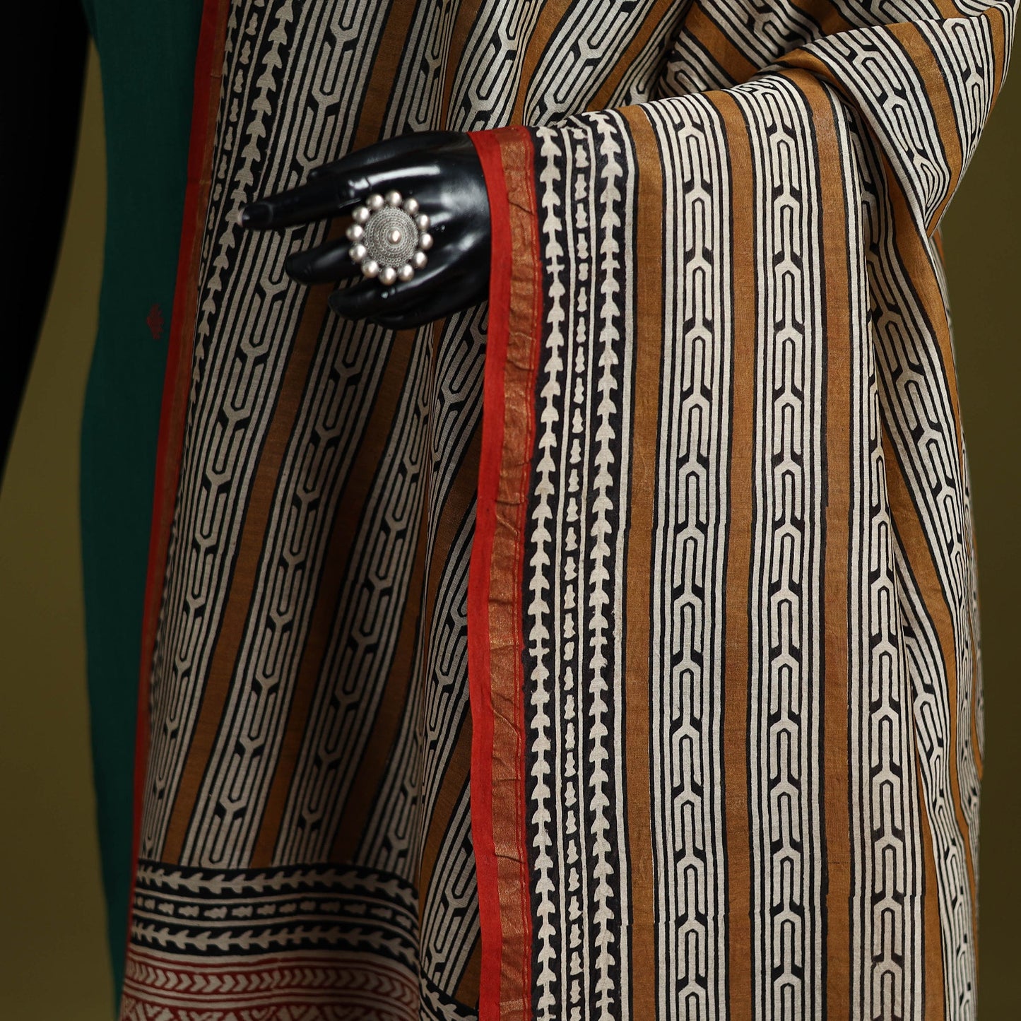 Brown - chanderi silk hand natural dyed bagru dupatta 22