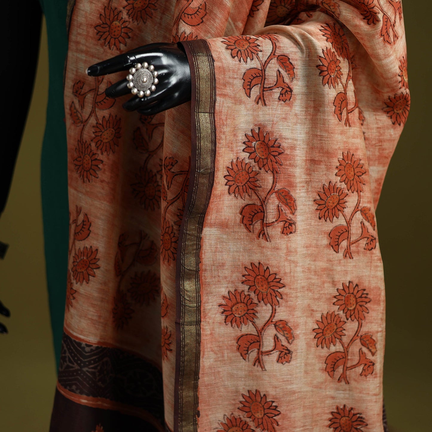 Brown - chanderi silk hand natural dyed dabu bagru dupatta