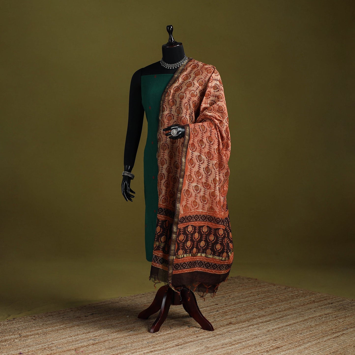 Brown - chanderi silk hand natural dyed dabu bagru dupatta