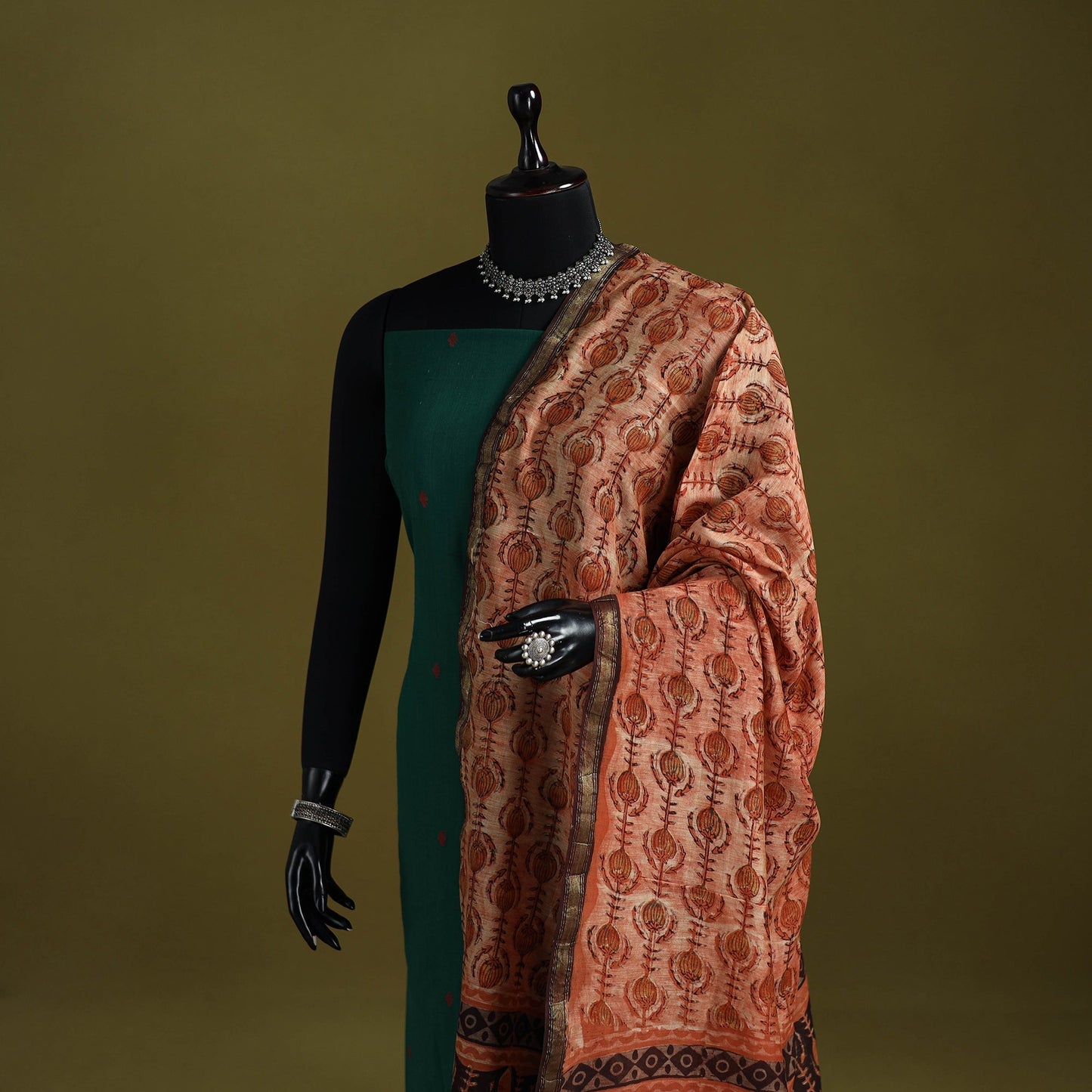 Brown - chanderi silk hand natural dyed dabu bagru dupatta