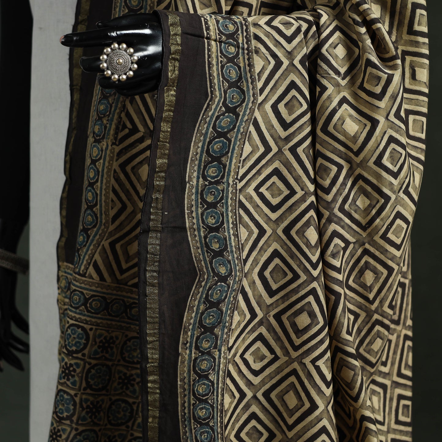 Brown - chanderi silk kutch hand block print natural dyed