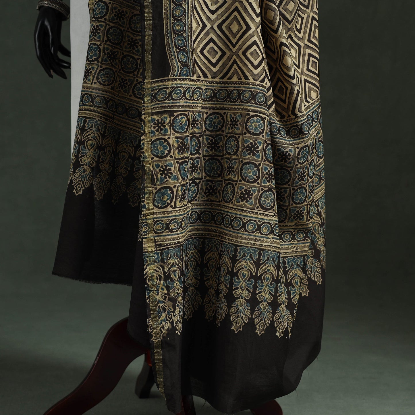 Brown - chanderi silk kutch hand block print natural dyed