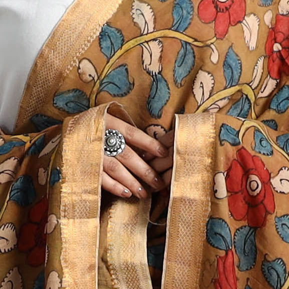 Brown - chanderi silk srikalahasti pen kalamkari dupatta 48