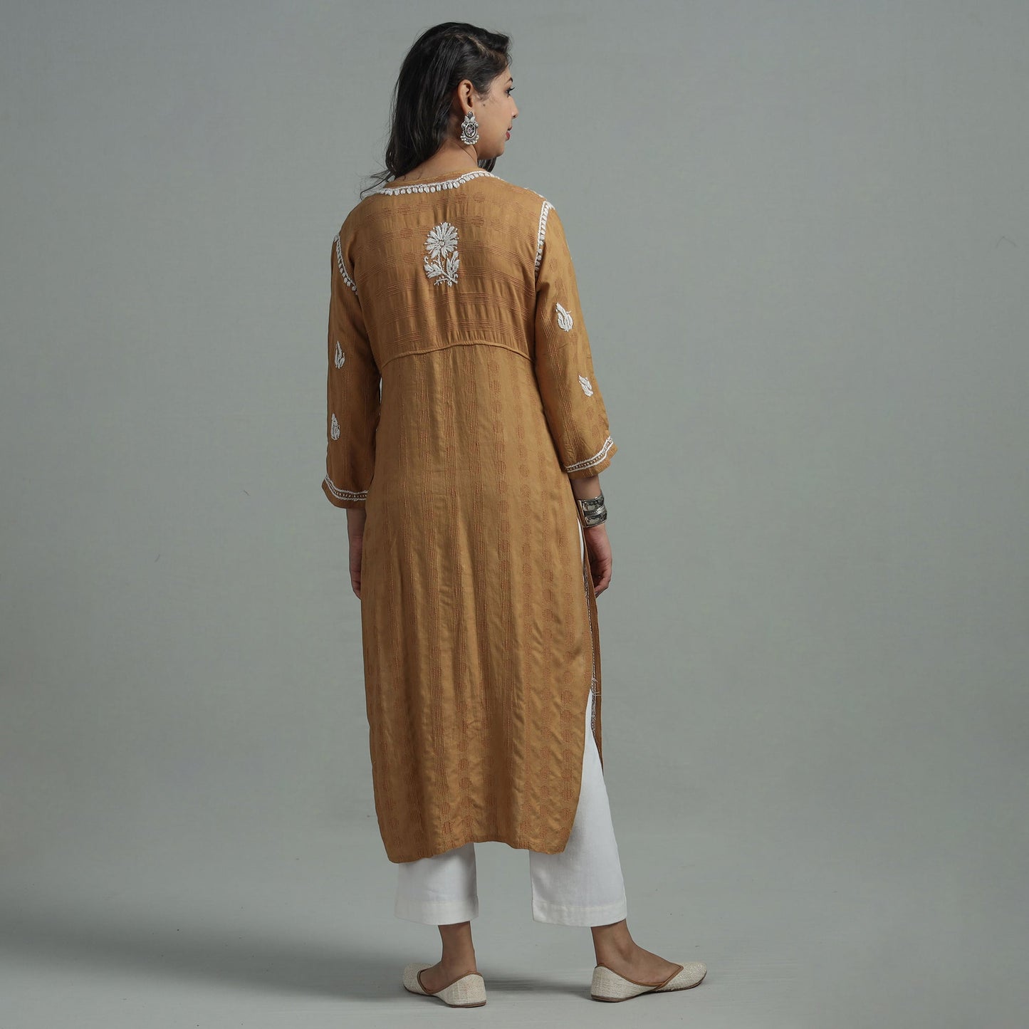 Chikankari Hand Embroidered Cotton Long Kurta for Women
