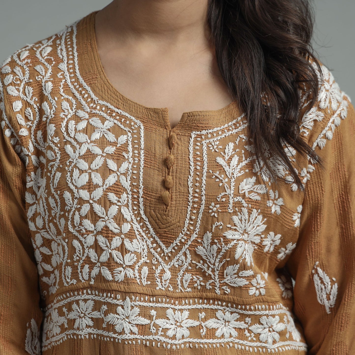 Chikankari Hand Embroidered Cotton Long Kurta for Women
