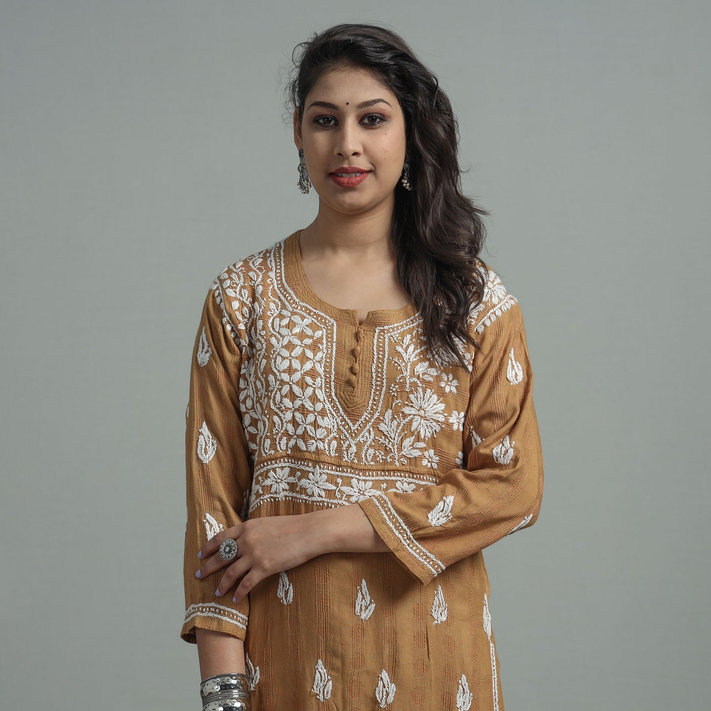 Chikankari Hand Embroidered Cotton Long Kurta for Women