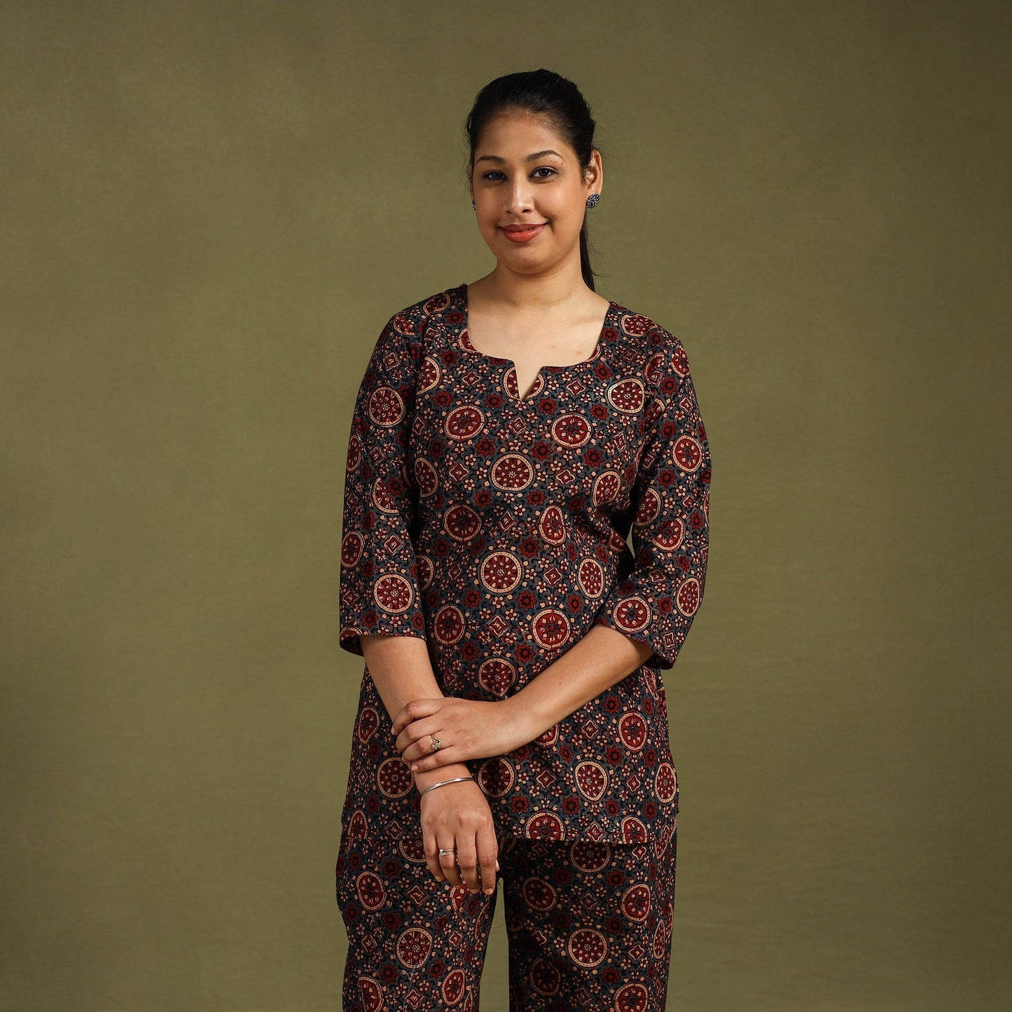 Cotton Ajrakh Block Print Night Suit Set