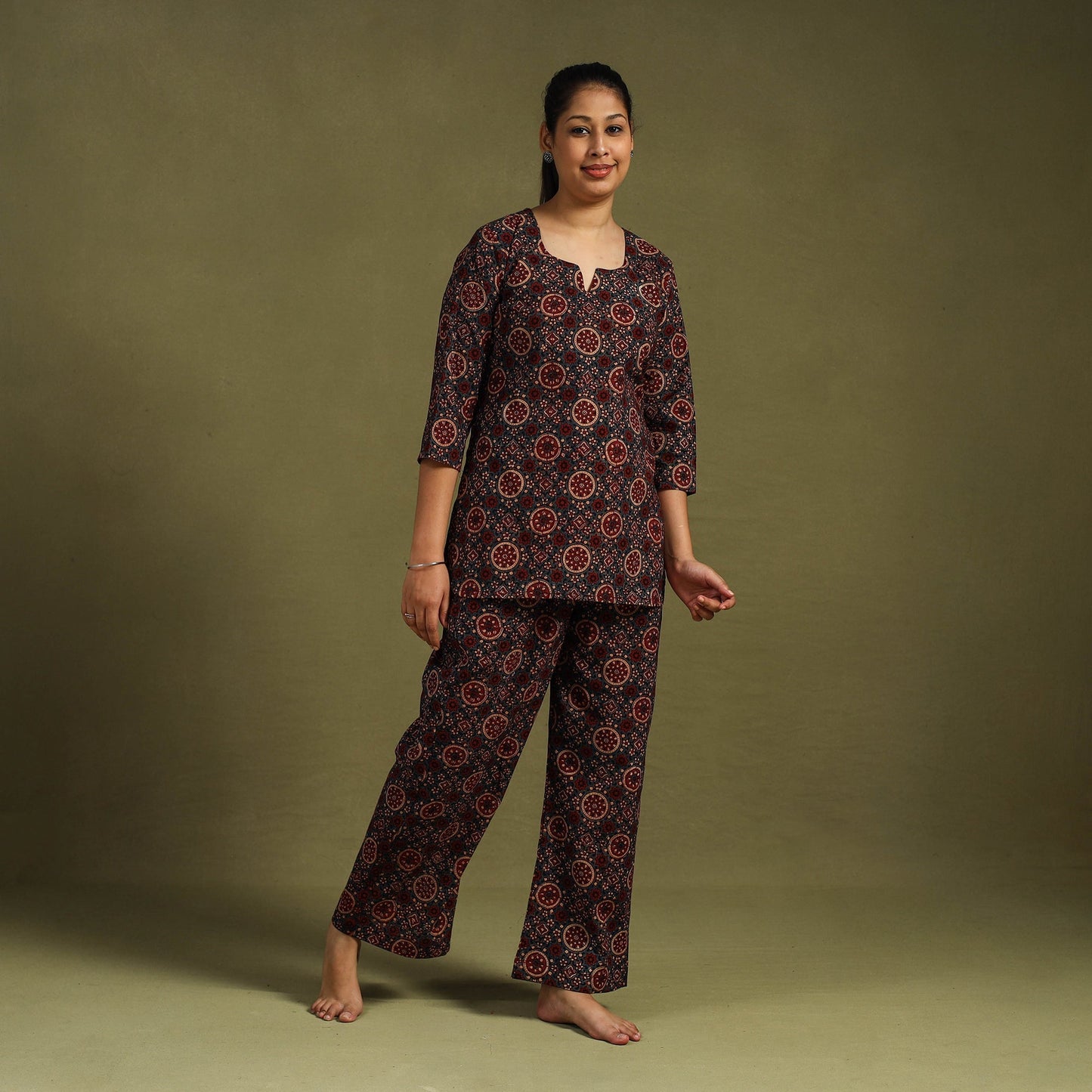 Cotton Ajrakh Block Print Night Suit Set