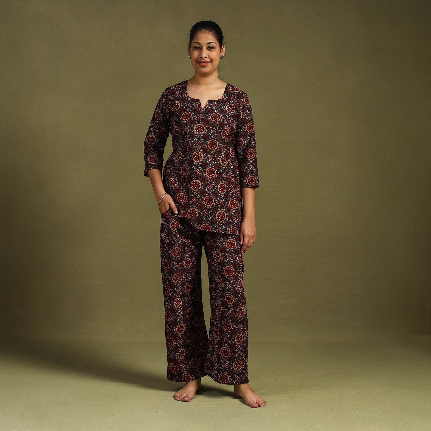 Cotton Ajrakh Block Print Night Suit Set