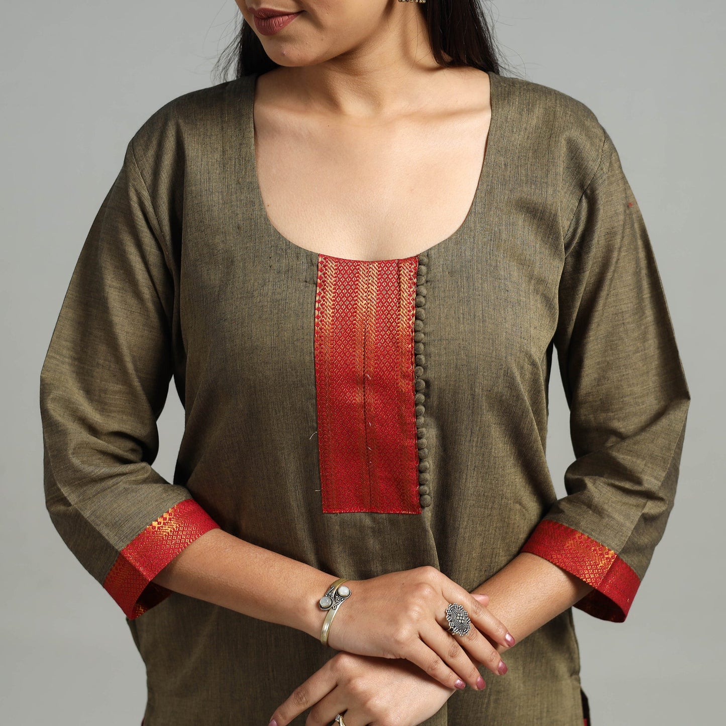 Brown Cotton Dharwad Kurta Set with Palazzo & Dupatta
