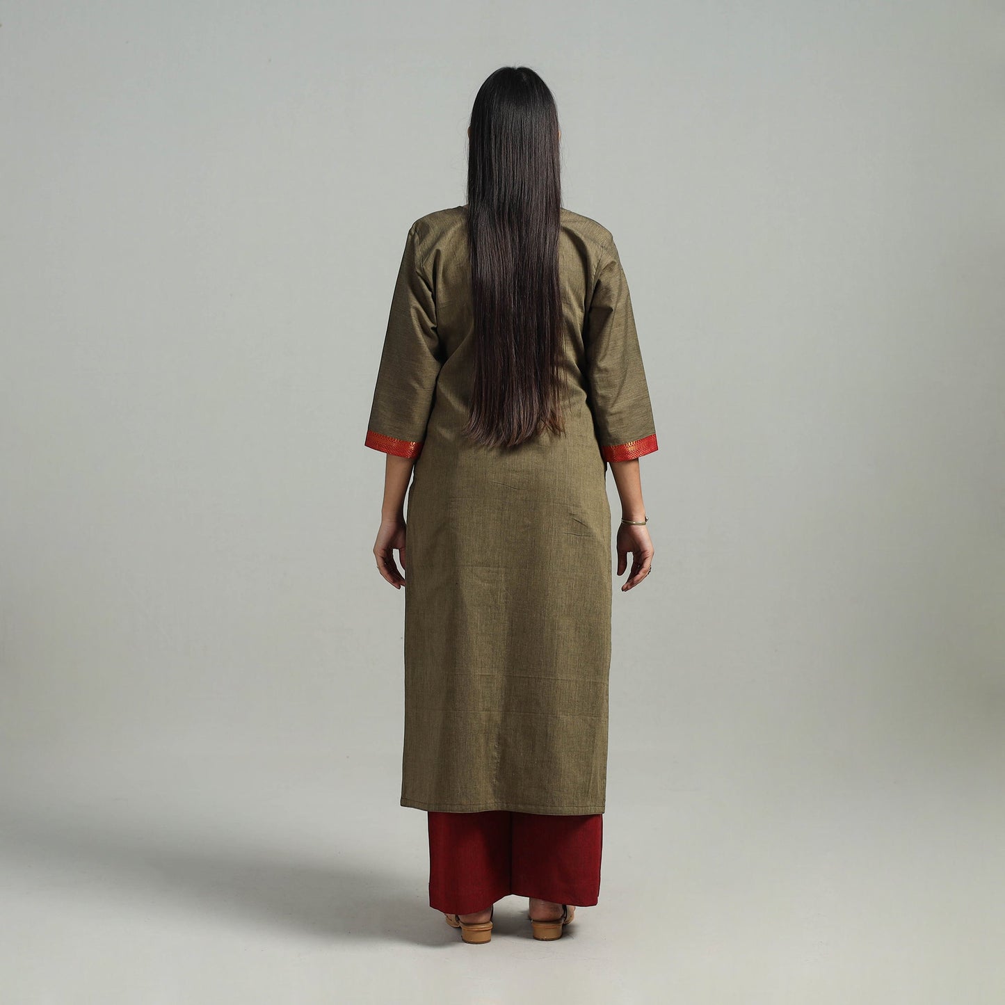 Brown Cotton Dharwad Kurta Set with Palazzo & Dupatta
