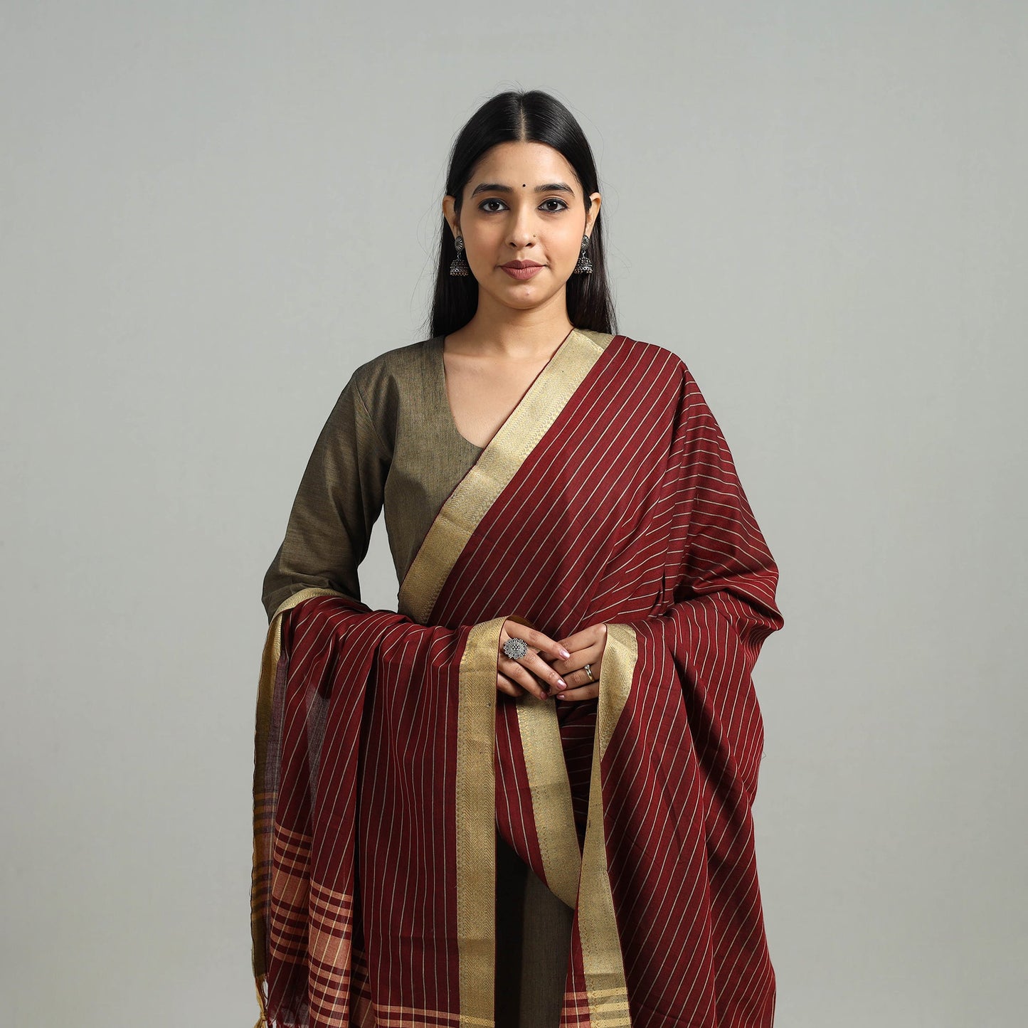 Brown Cotton Dharwad Kurta Set with Palazzo & Dupatta