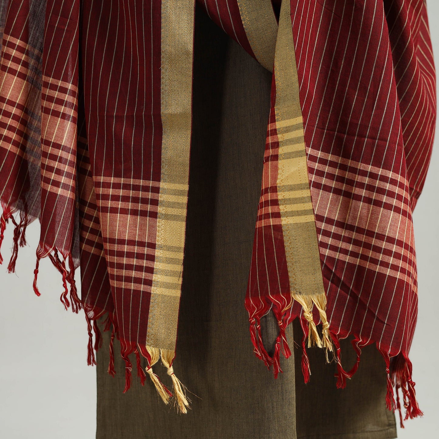 Brown Cotton Dharwad Kurta Set with Palazzo & Dupatta
