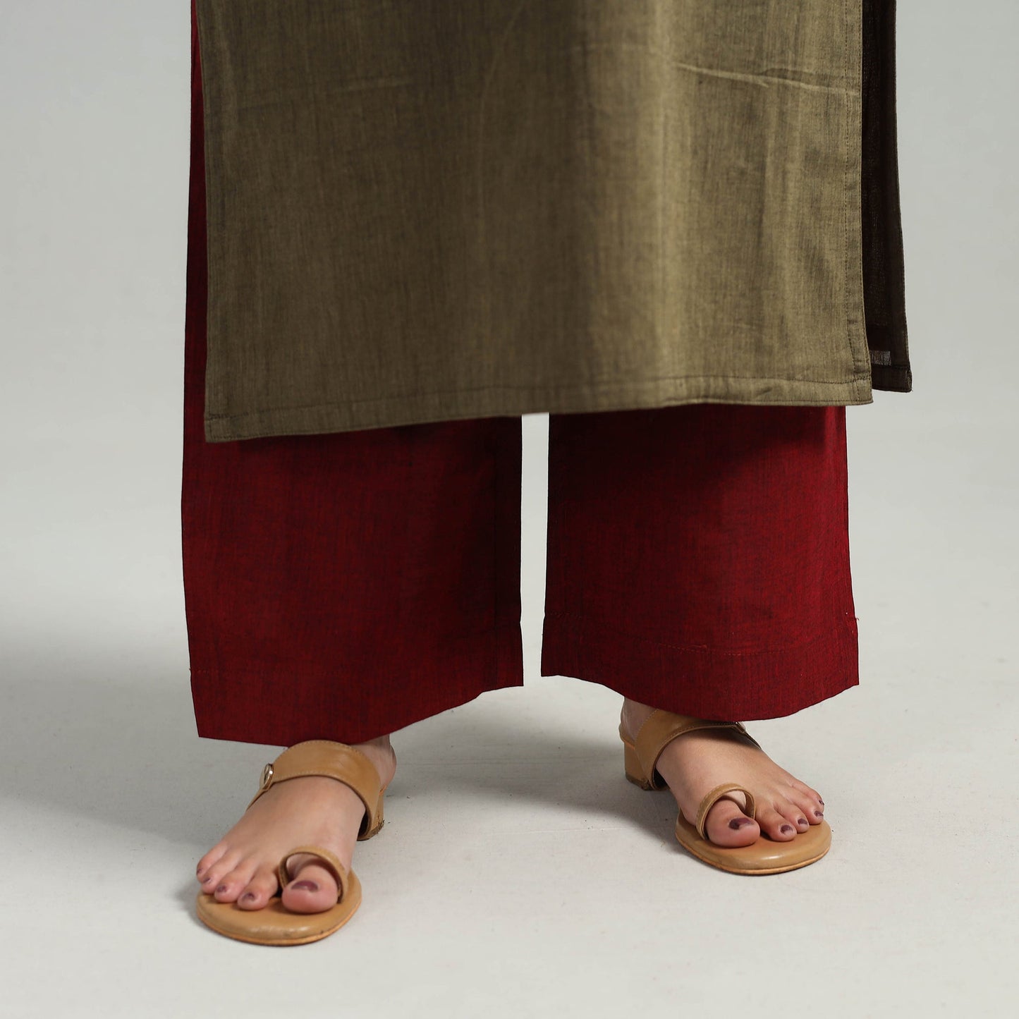 Brown Cotton Dharwad Kurta Set with Palazzo & Dupatta