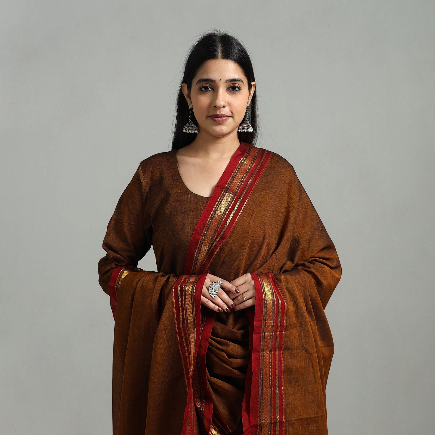 Cotton Brown Dharwad Kurta Set with Palazzo & Dupatta