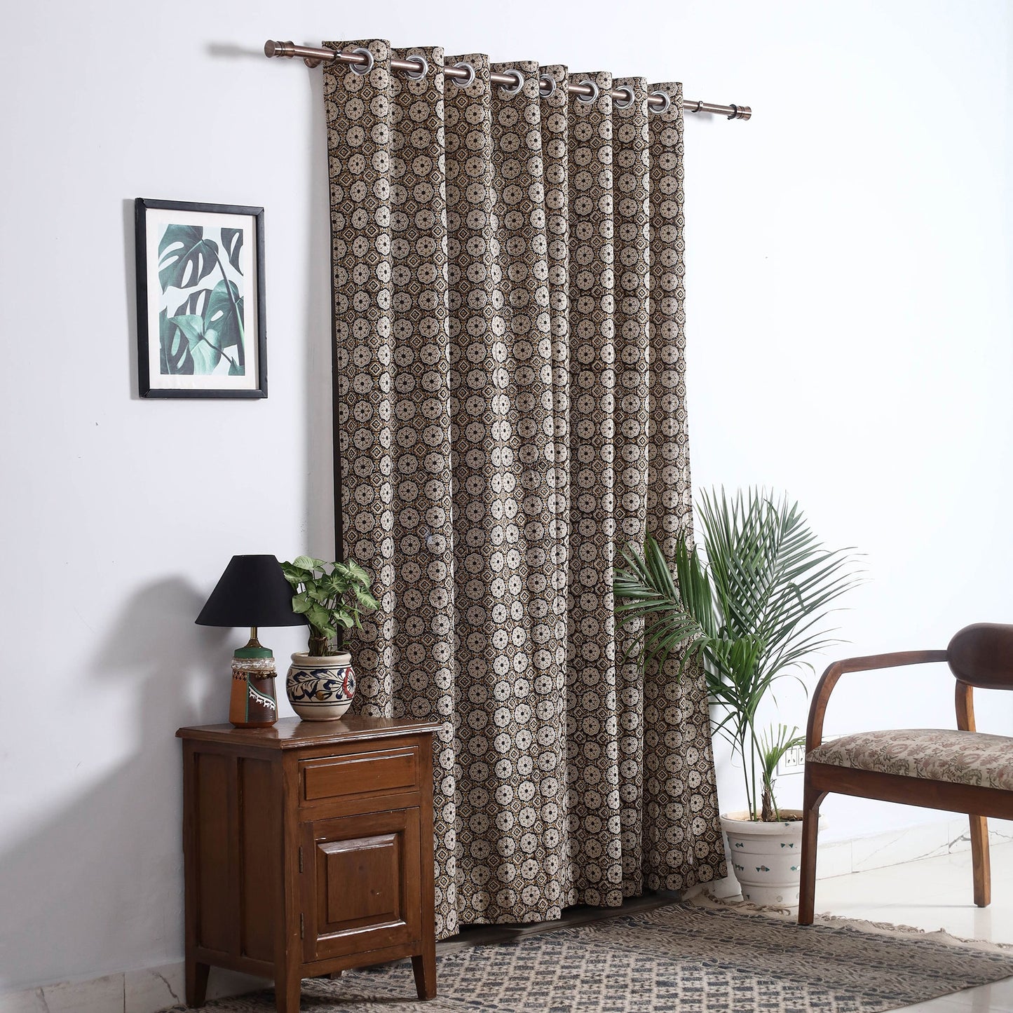 Buy Cotton Door Brown Bagru Hand Block print Curtain