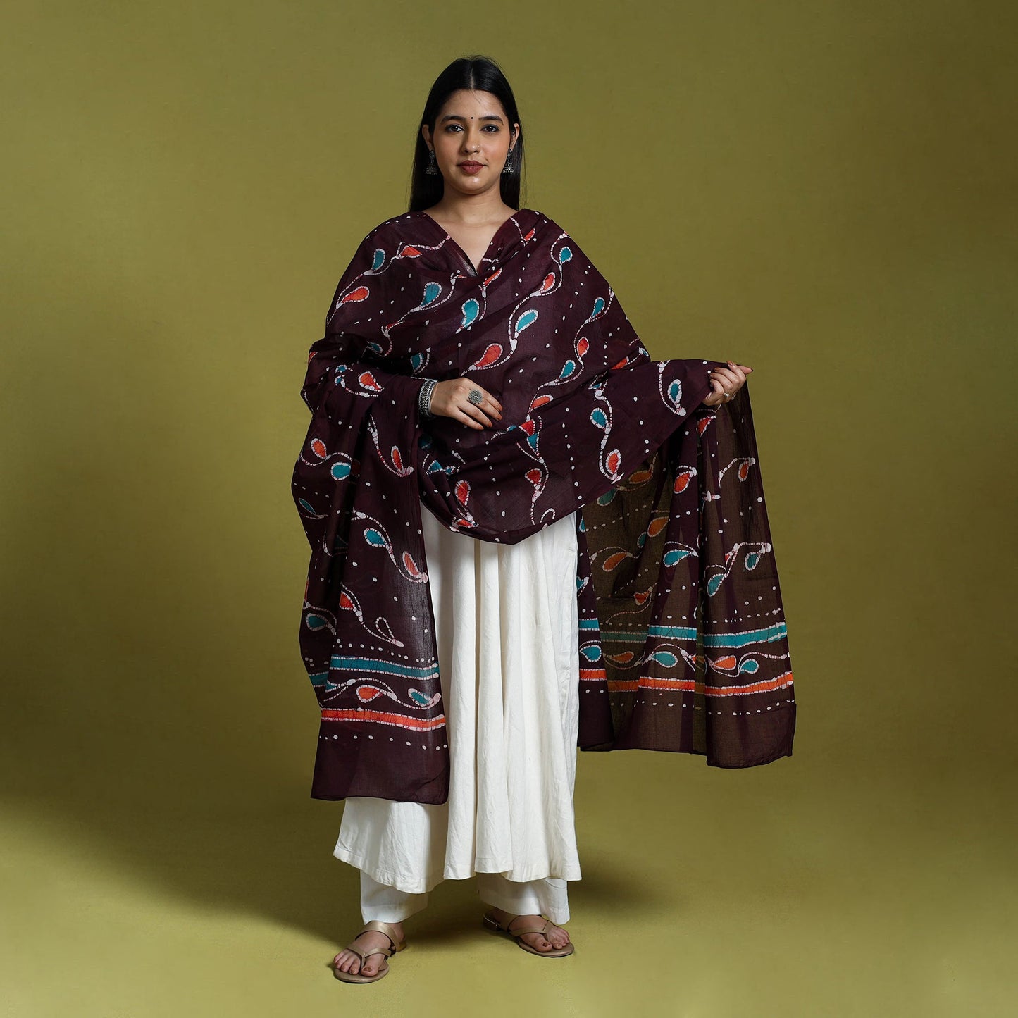 Brown Cotton Hand Batik Print Dupatta
