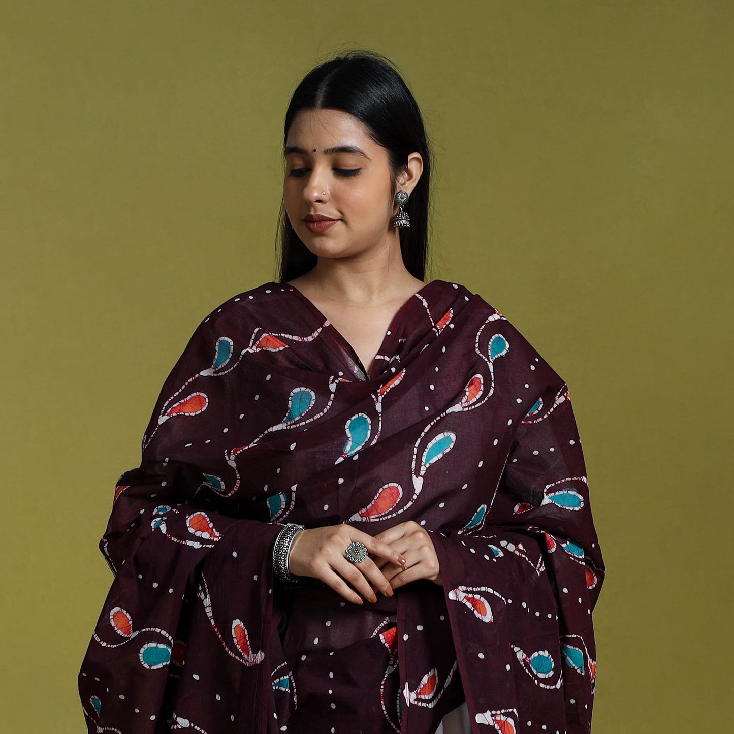 Brown Cotton Hand Batik Print Dupatta