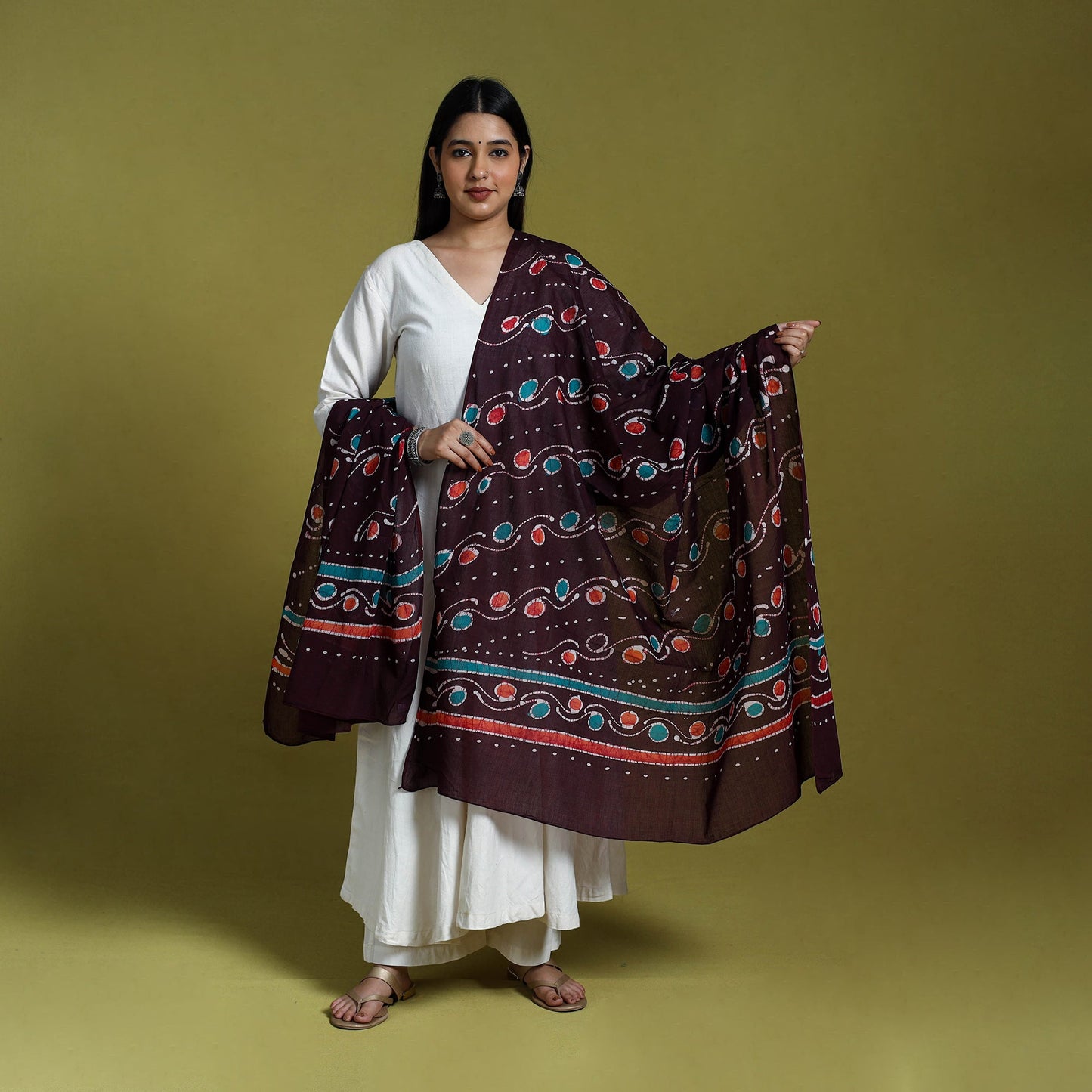 Brown Cotton Hand Batik Print Dupatta