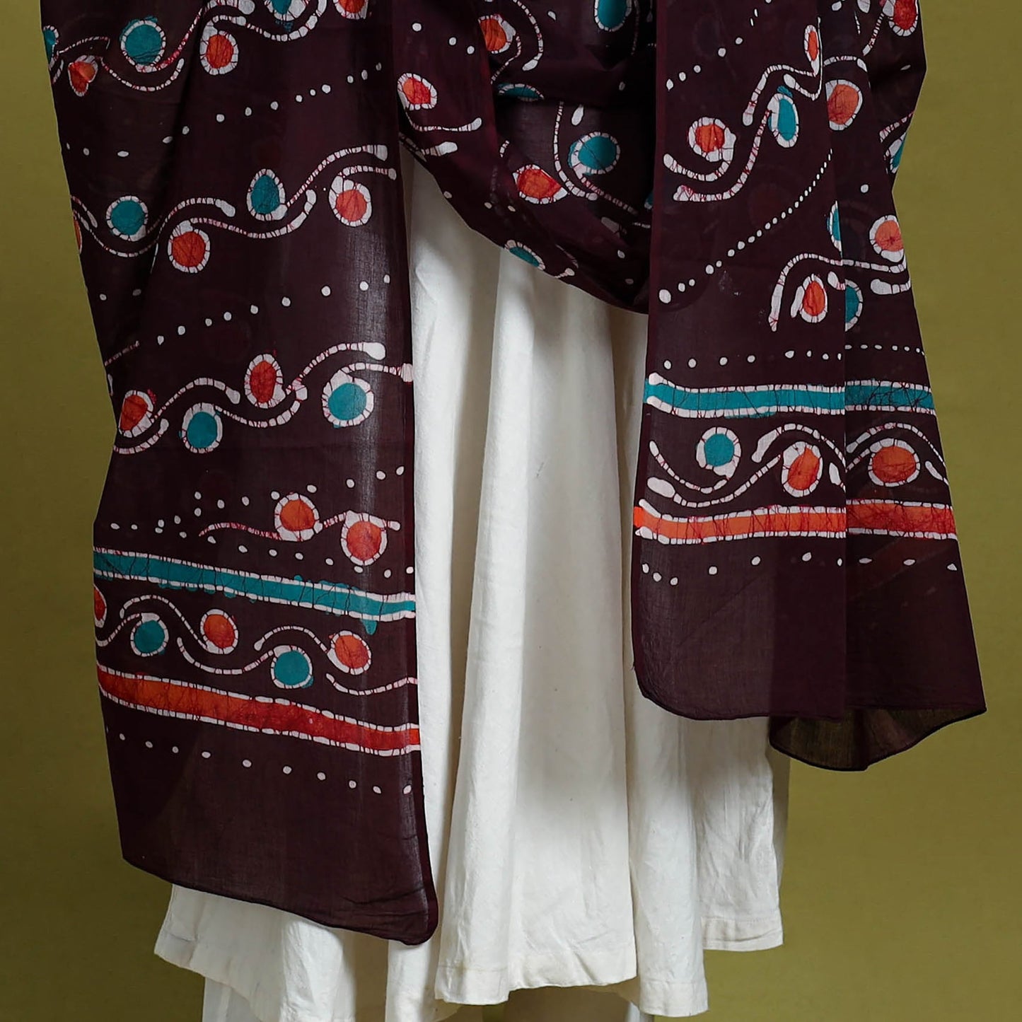 Brown Cotton Hand Batik Print Dupatta
