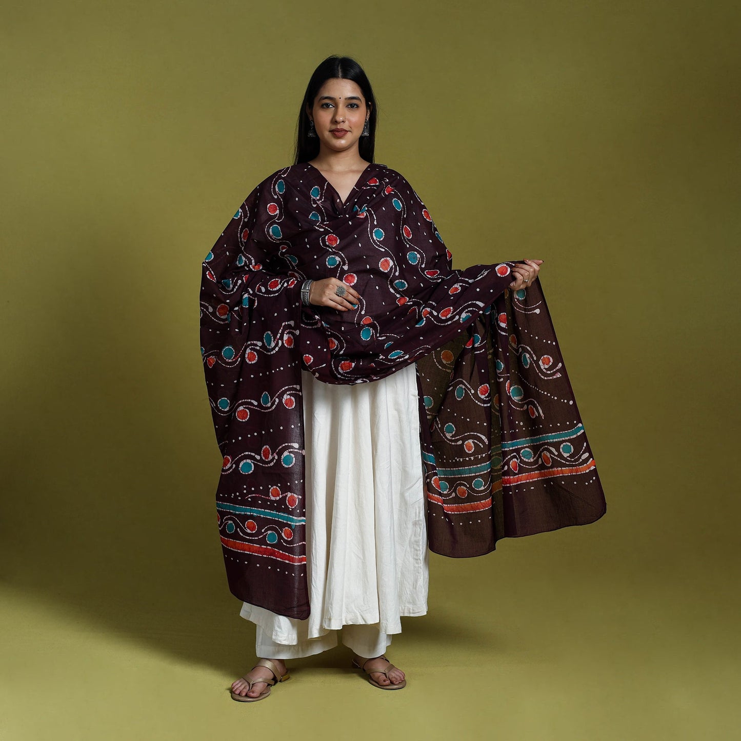 Brown Cotton Hand Batik Print Dupatta