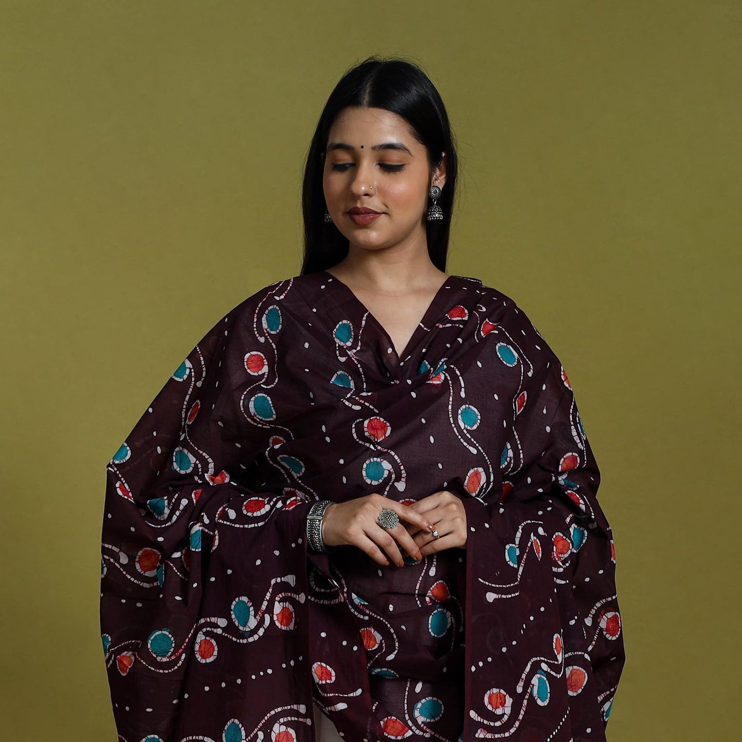 Brown Cotton Hand Batik Print Dupatta