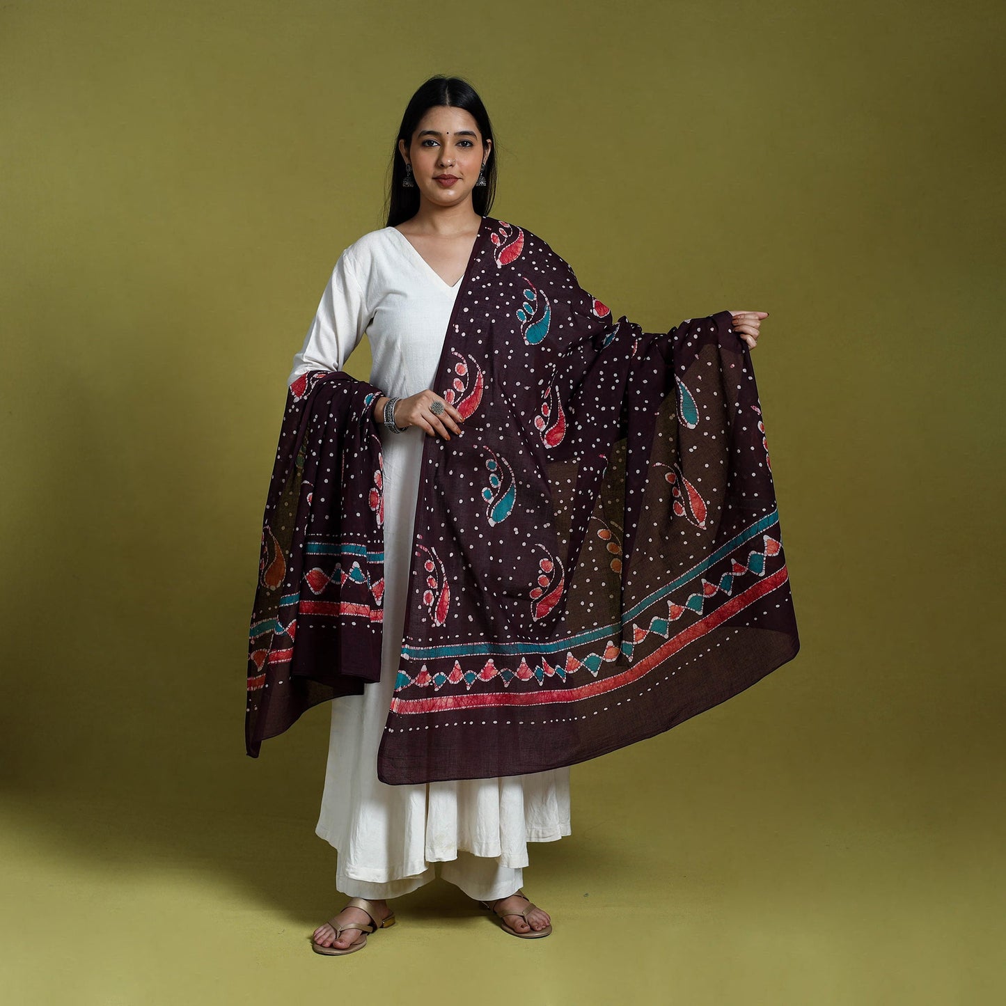 Brown Cotton Hand Batik Print Dupatta