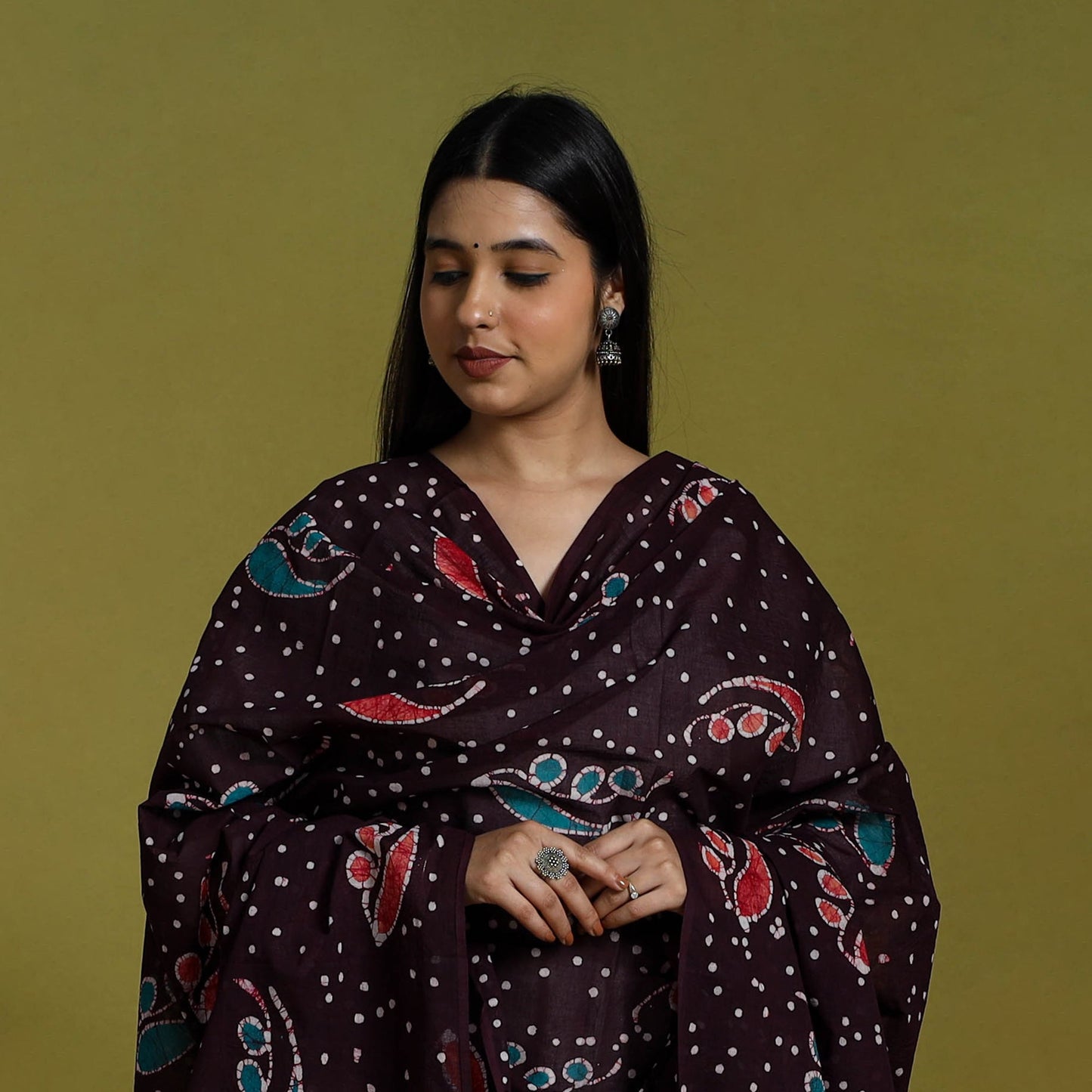 Brown Cotton Hand Batik Print Dupatta